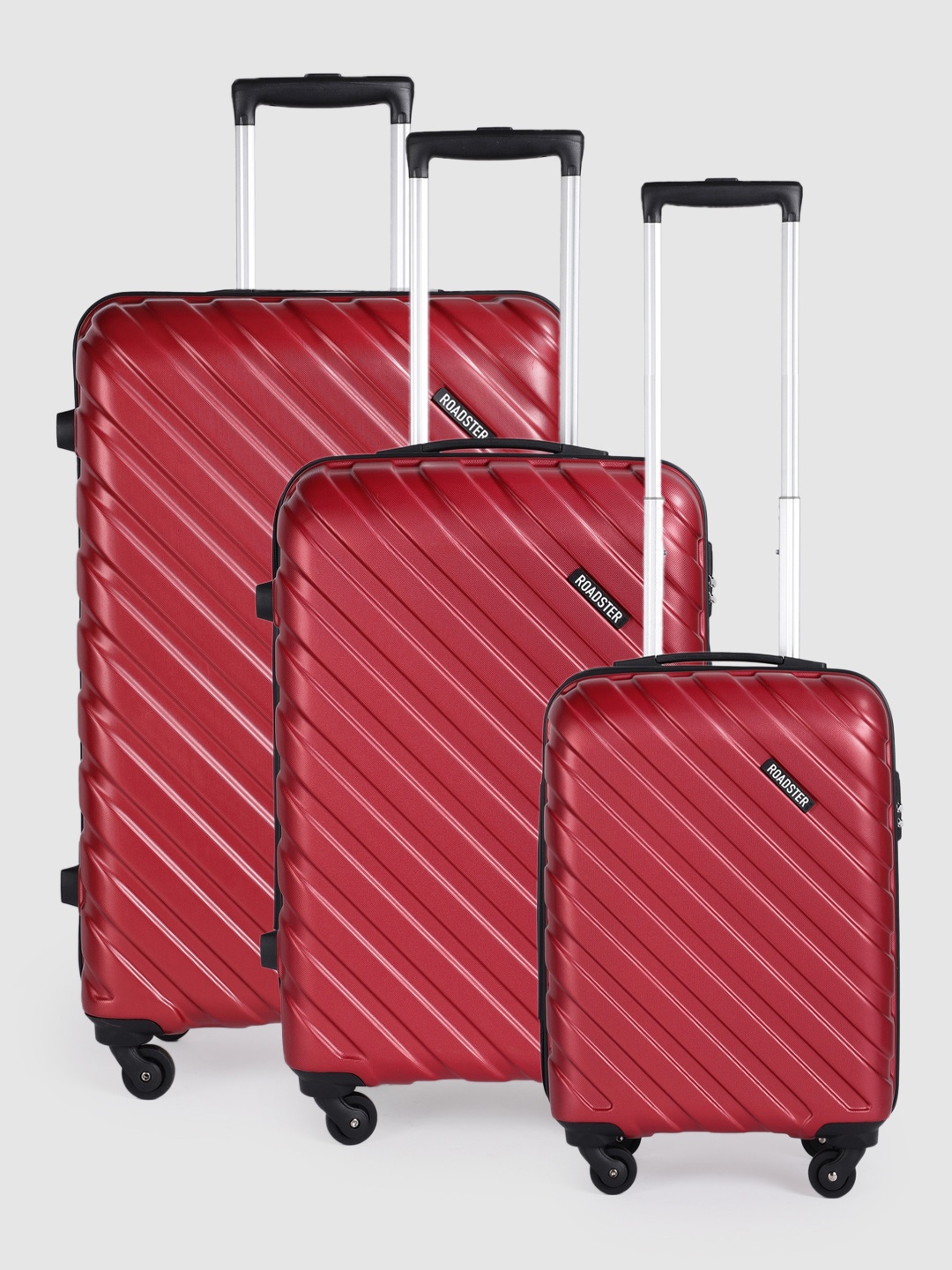 Roadster Xtreme Set of 3 360-Degree Rotation Trolley Suitcases - Cabin, Medium & Large, Maroon
Roadster Xtreme Set of 3 360-Degree Rotation Trolley Suitcases - Cabin, Medium & Large, Maroon