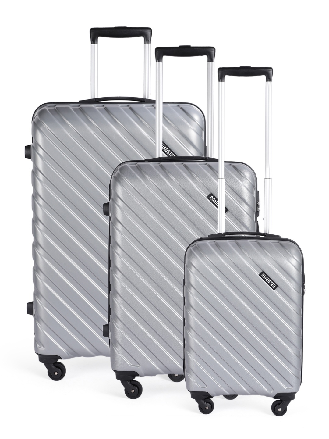 Roadster Xtreme Set Of 3 Self Striped Trolley Suitcases - Cabin, Medium & Large, Grey
Roadster Xtreme Set Of 3 Self Striped Trolley Suitcases - Cabin, Medium & Large, Grey