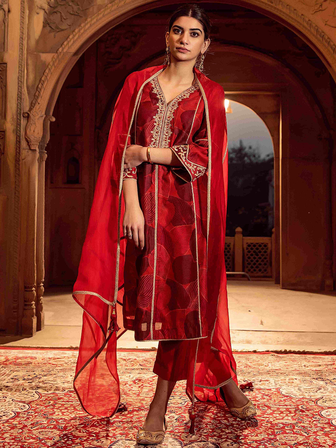 Seeaash Embroidered Straight Gotta Patti Chanderi Silk Kurta with Trousers & Dupatta, Red
Seeaash Embroidered Straight Gotta Patti Chanderi Silk Kurta with Trousers & Dupatta, Red