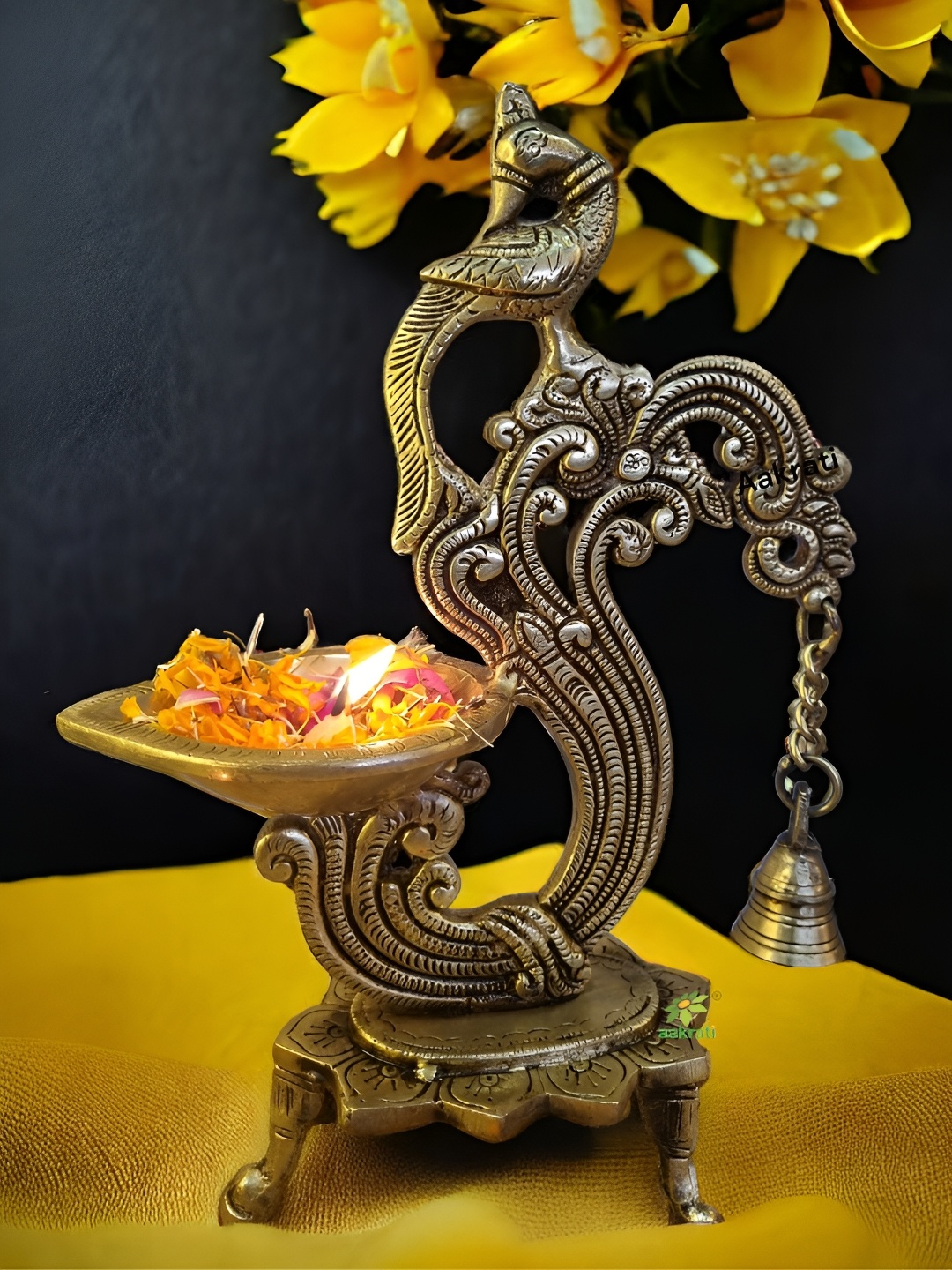 Aakrati Yellow Brass Diya Pooja Essentials