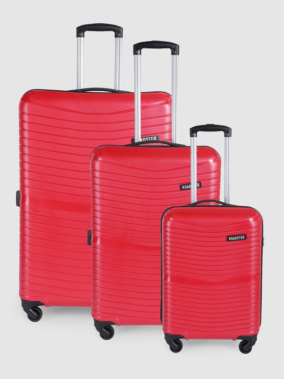 Roadster Set of 3 Textured Scratch Resistant Trolley Suitcases - Cabin, Medium & Large, Red
Roadster Set of 3 Textured Scratch Resistant Trolley Suitcases - Cabin, Medium & Large, Red