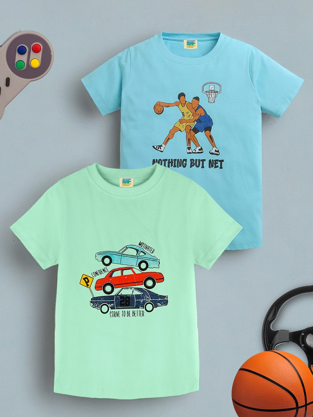 ZIP ZAP ZOOP Boys Pack Of 2 Printed Round Neck Pure Cotton T-shirt, Turquoise blue
ZIP ZAP ZOOP Boys Pack Of 2 Printed Round Neck Pure Cotton T-shirt, Turquoise blue
