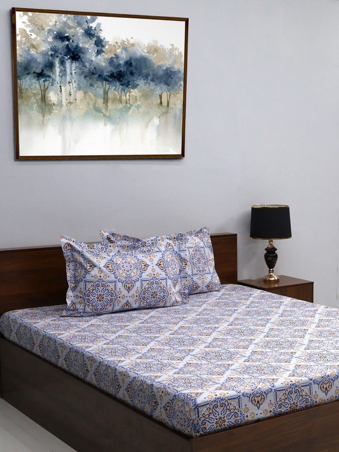 BOMBAY DYEING Navy Blue Printed 144 TC Pure Cotton King Bedsheet with 2 Pillow Covers
BOMBAY DYEING Navy Blue Printed 144 TC Pure Cotton King Bedsheet with 2 Pillow Covers