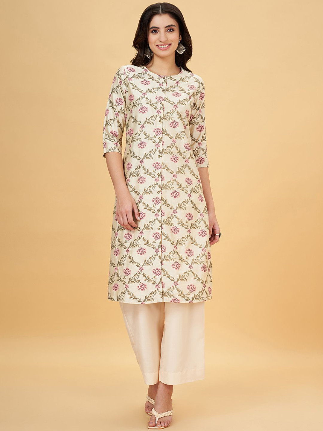 RANGMANCH BY PANTALOONS Floral Printed Mandarin Collar Straight Kurta, Cream
RANGMANCH BY PANTALOONS Floral Printed Mandarin Collar Straight Kurta, Cream