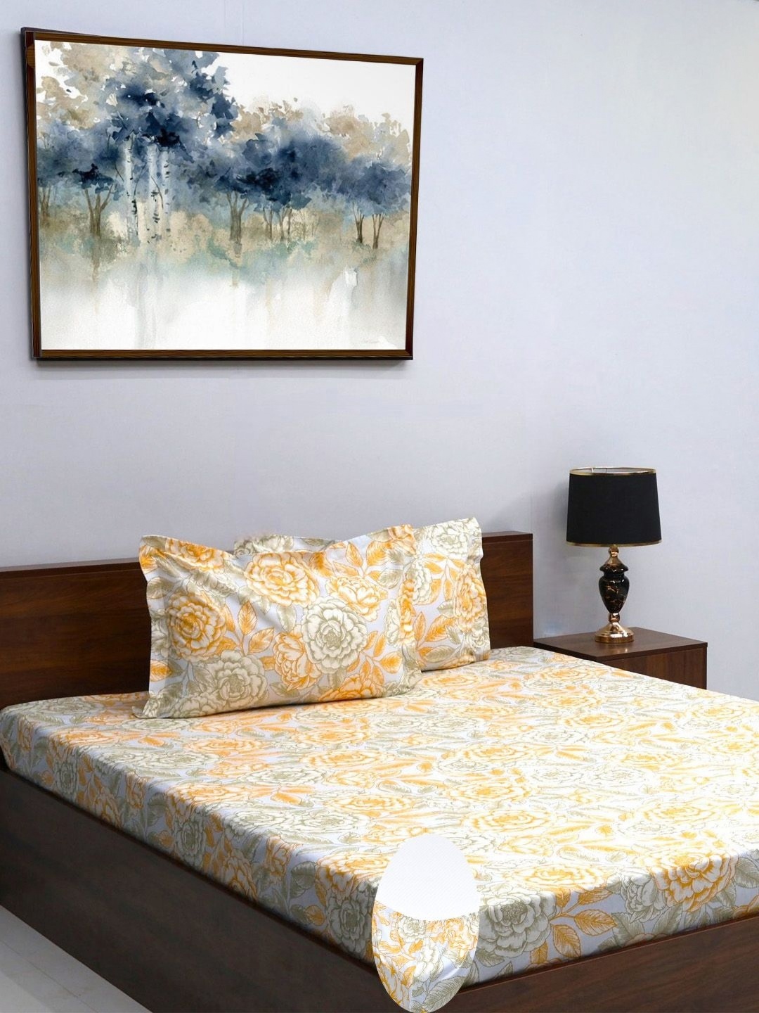 BOMBAY DYEING Allure Yellow & White Printed 144 TC Pure Cotton Queen Fitted Bedsheet Set
BOMBAY DYEING Allure Yellow & White Printed 144 TC Pure Cotton Queen Fitted Bedsheet Set