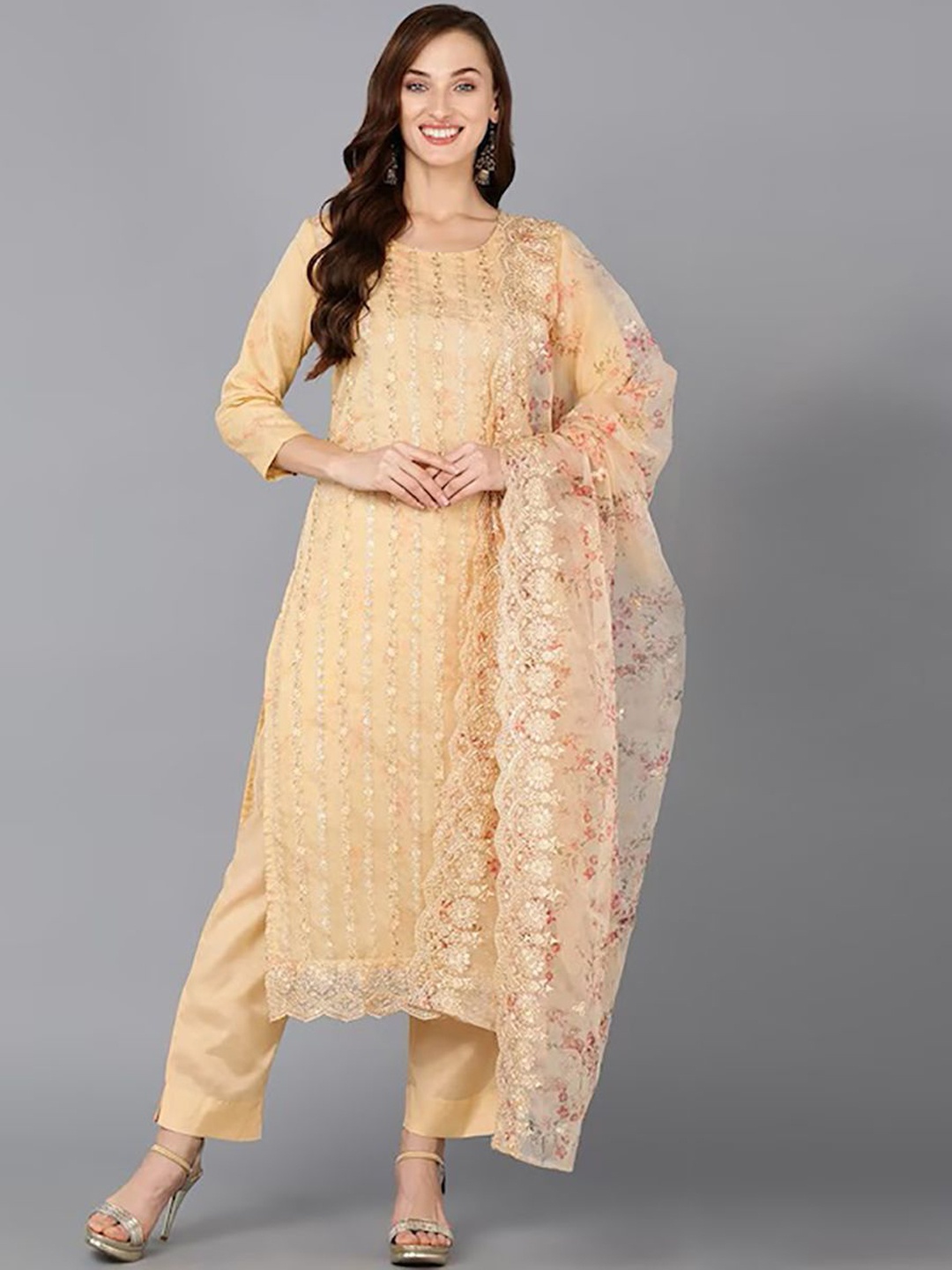 KALINI Ethnic Motifs Embroidered Sequinned Organza Straight Kurta With Trouser & Dupatta, Yellow
KALINI Ethnic Motifs Embroidered Sequinned Organza Straight Kurta With Trouser & Dupatta, Yellow