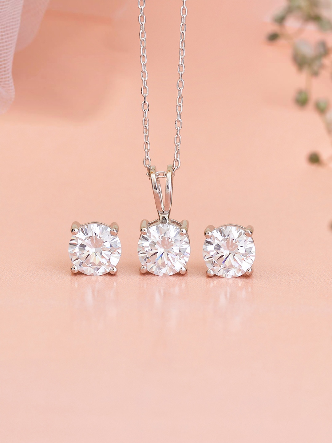 Ornate Jewels 925 Sterling Silver American Diamond Necklace with Earring Jewellery Set
Ornate Jewels 925 Sterling Silver American Diamond Necklace with Earring Jewellery Set