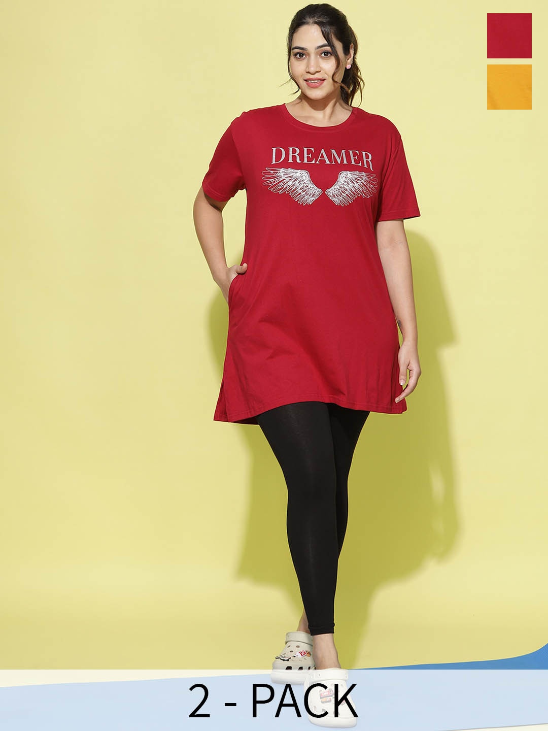 9shines Label Pack Of 2 Graphic Printed Cotton Longline Lounge T-shirts, Red
9shines Label Pack Of 2 Graphic Printed Cotton Longline Lounge T-shirts, Red