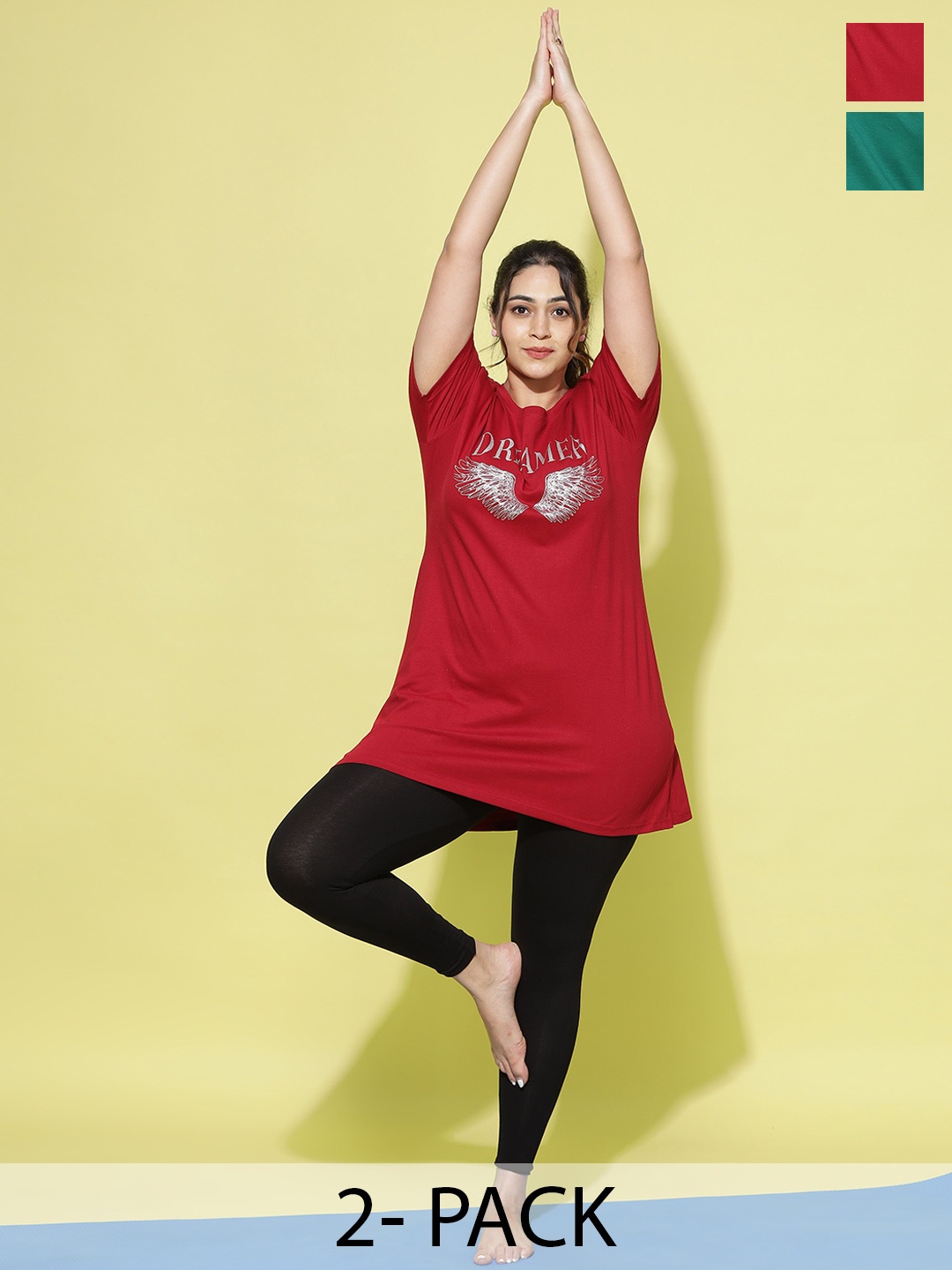 9shines Label Pack Of 2 Graphic Printed Cotton Longline Lounge T-shirts, Green
9shines Label Pack Of 2 Graphic Printed Cotton Longline Lounge T-shirts, Green