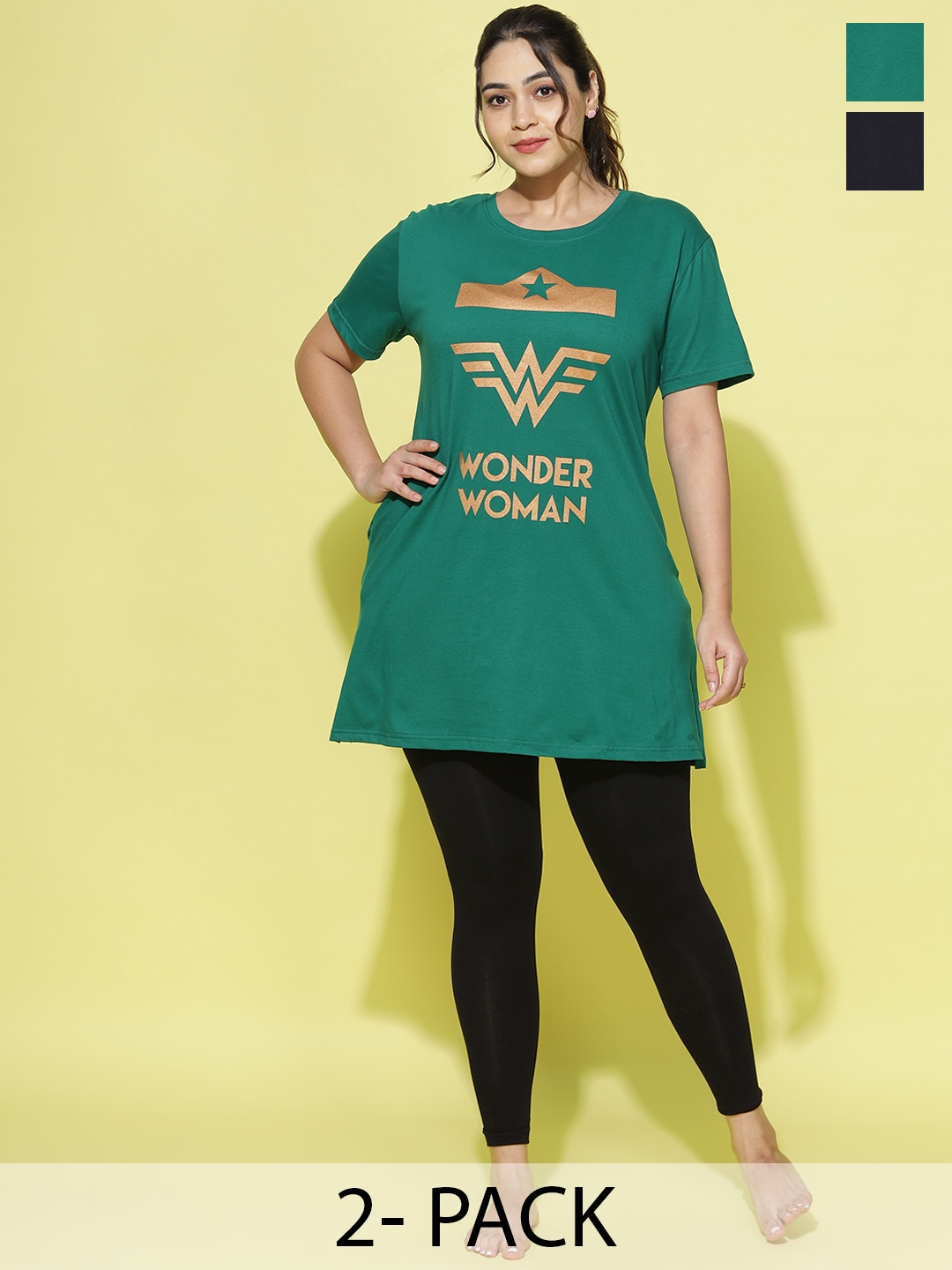 9shines Label Pack Of 2 Plus Size Graphic Printed Cotton Longline Lounge T-shirts, Green
9shines Label Pack Of 2 Plus Size Graphic Printed Cotton Longline Lounge T-shirts, Green