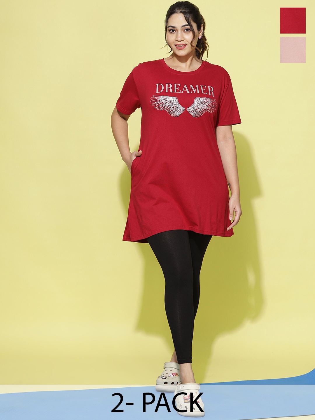 9shines Label Plus Size Pack Of 2 Graphic Printed Cotton Longline Lounge T-shirts, Multi
9shines Label Plus Size Pack Of 2 Graphic Printed Cotton Longline Lounge T-shirts, Multi
