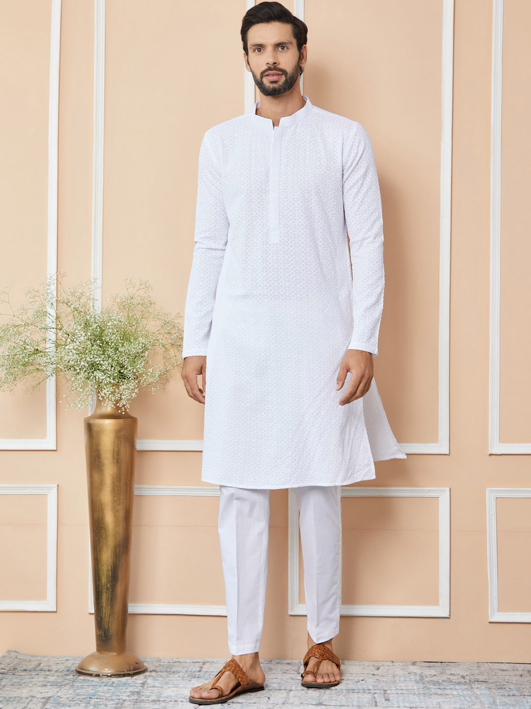 See Designs Floral Embroidered Mandarin Collar Pure Cotton Straight Kurta With Trousers, White
See Designs Floral Embroidered Mandarin Collar Pure Cotton Straight Kurta With Trousers, White