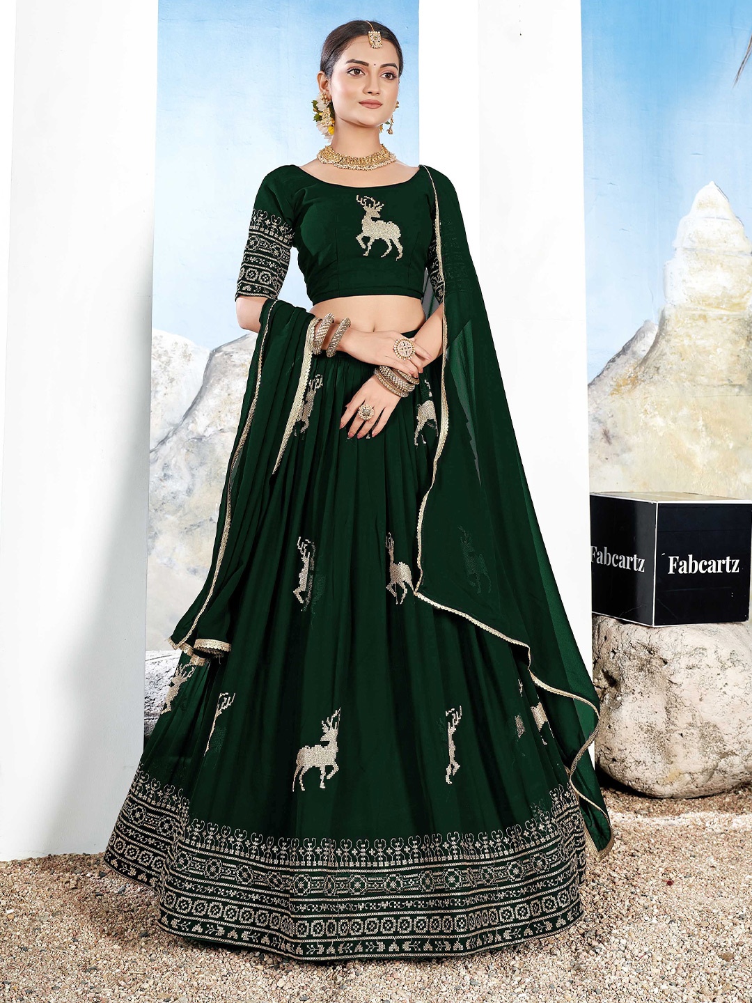Fabcartz Pure Georgette Sequinned Semi-Stitched Lehenga & Unstitched Blouse & Dupatta, Green
Fabcartz Pure Georgette Sequinned Semi-Stitched Lehenga & Unstitched Blouse & Dupatta, Green