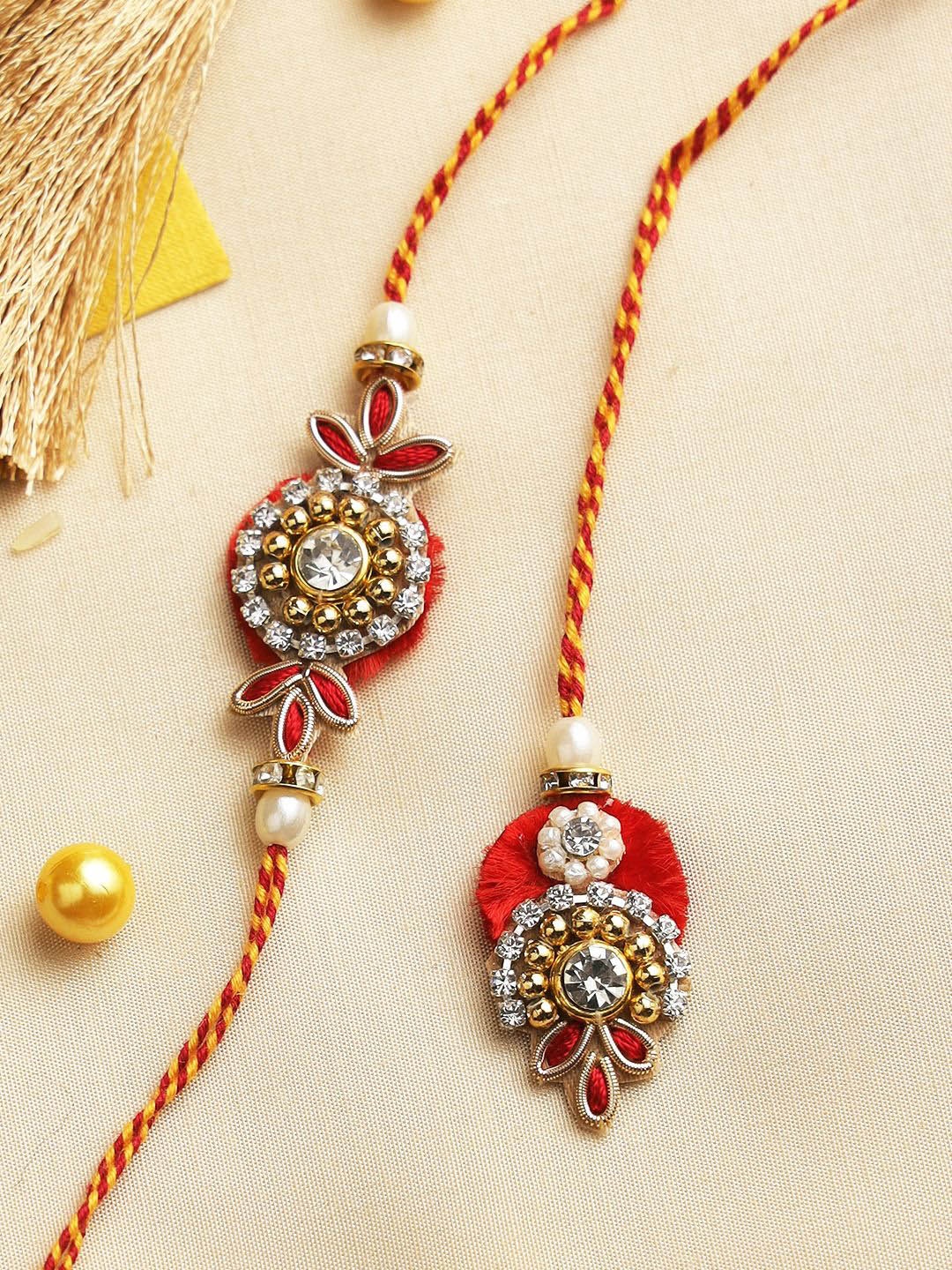 Aapno Rajasthan Beaded Bhaiya Bhabhi Rakhi With Rholi Chawal & Greeting Card, Gold
Aapno Rajasthan Beaded Bhaiya Bhabhi Rakhi With Rholi Chawal & Greeting Card, Gold