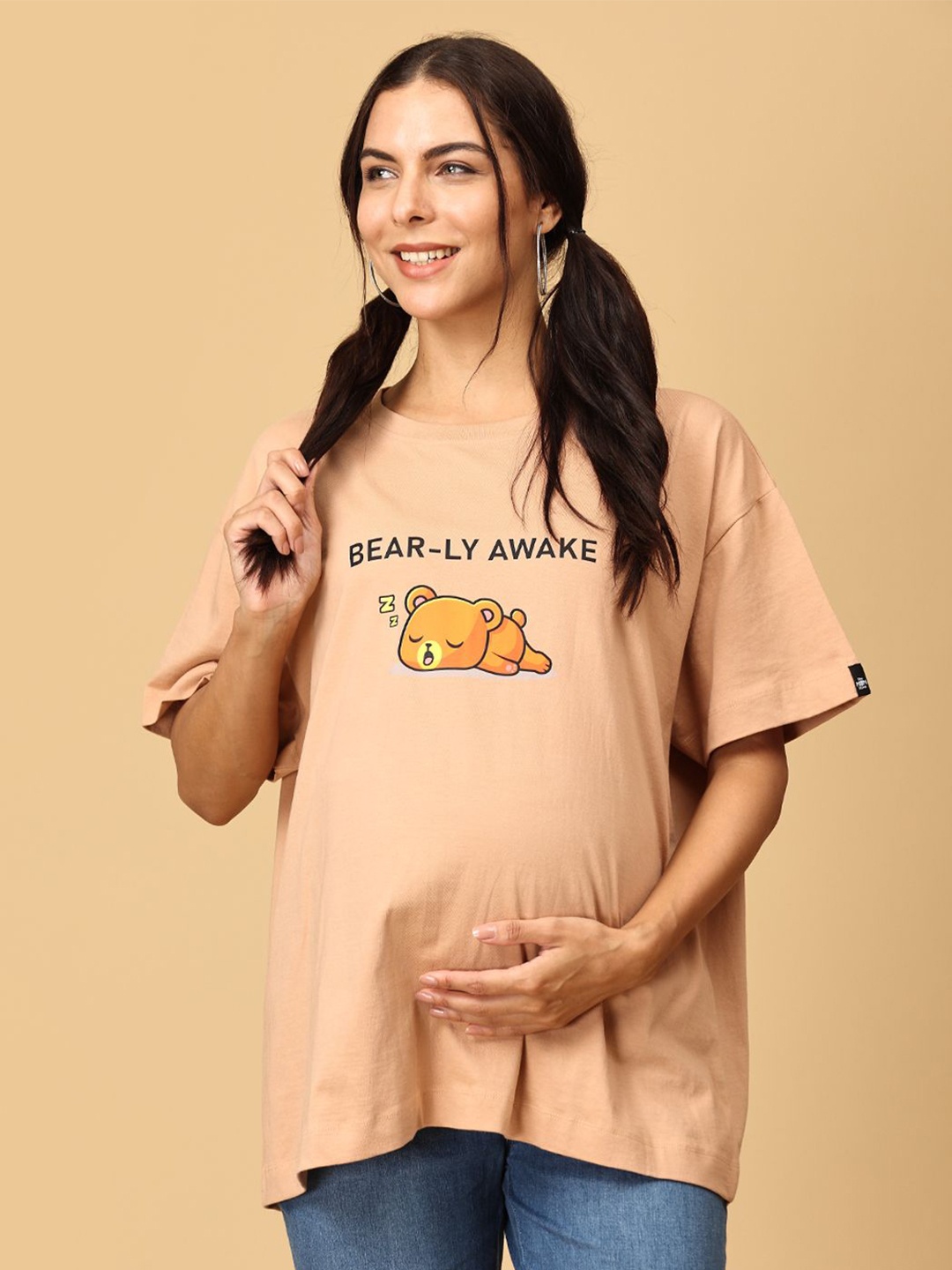 The Mom Store Women Typography Printed Round Neck Cotton Maternity Oversized T-shirt, Beige
The Mom Store Women Typography Printed Round Neck Cotton Maternity Oversized T-shirt, Beige