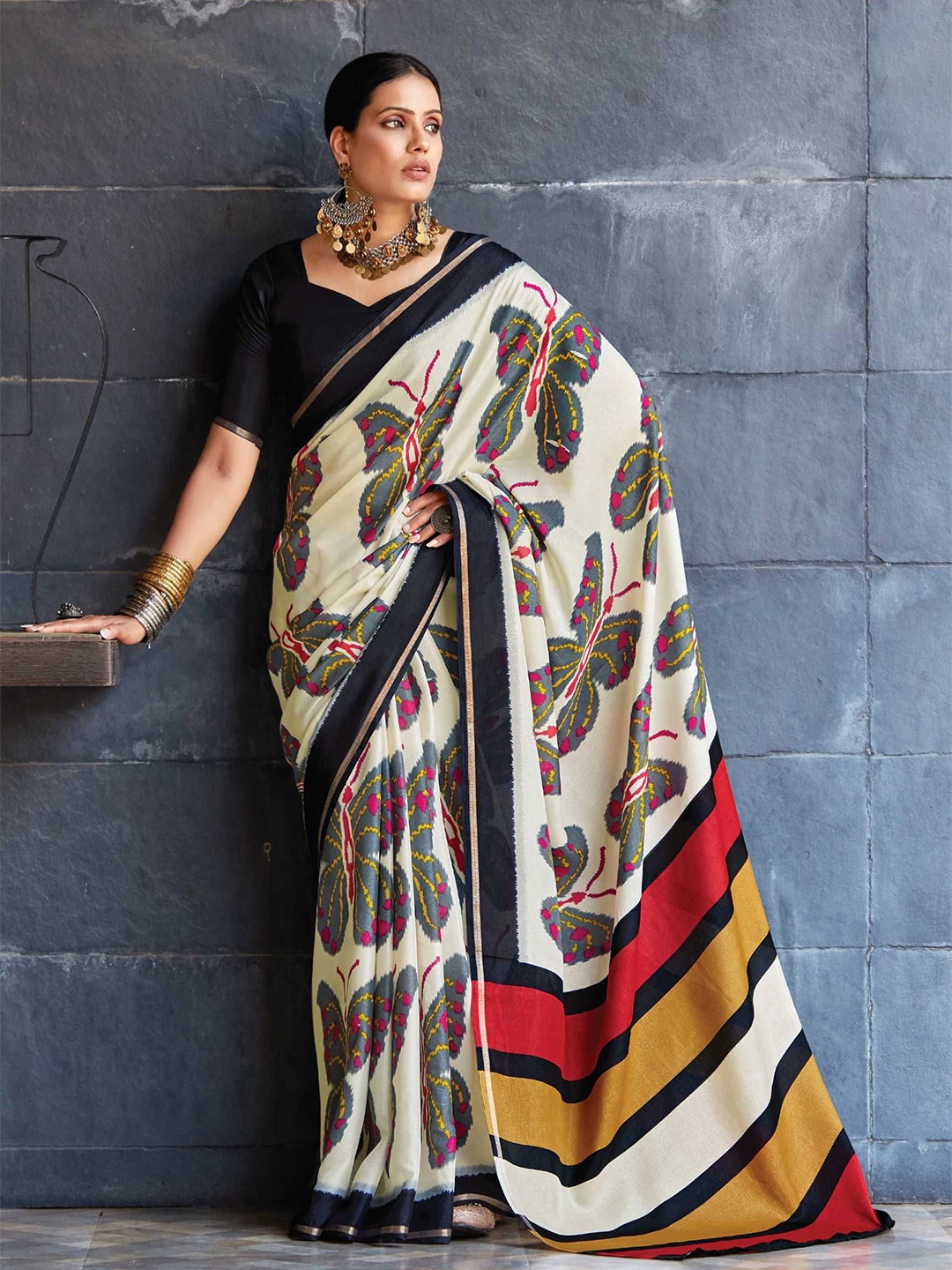 Mitera Zari Tussar Saree, Cream