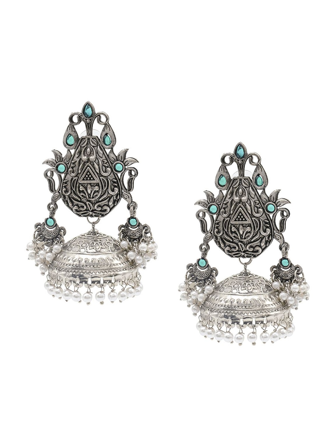 Shining Jewel - By Shivansh Silver-Plated Contemporary Cubic Zirconia Jhumkas, Green
Shining Jewel - By Shivansh Silver-Plated Contemporary Cubic Zirconia Jhumkas, Green