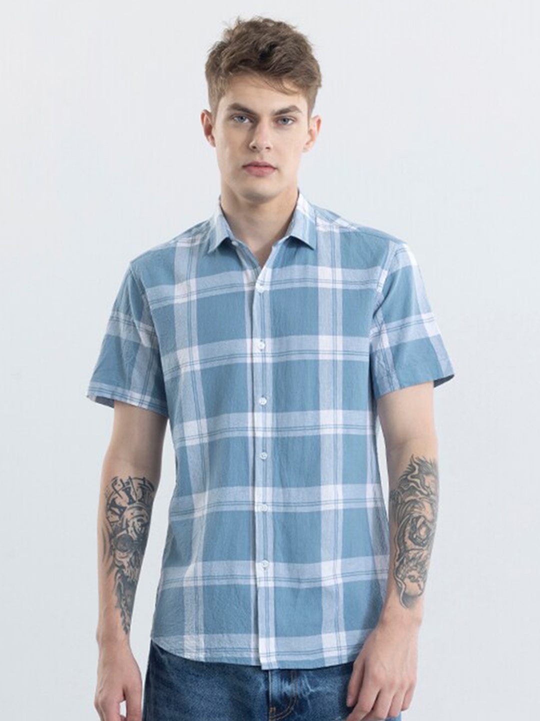 Snitch Men Windowpane Checks Spread Collar Cotton Classic Slim Fit Casual Shirt, Blue
Snitch Men Windowpane Checks Spread Collar Cotton Classic Slim Fit Casual Shirt, Blue