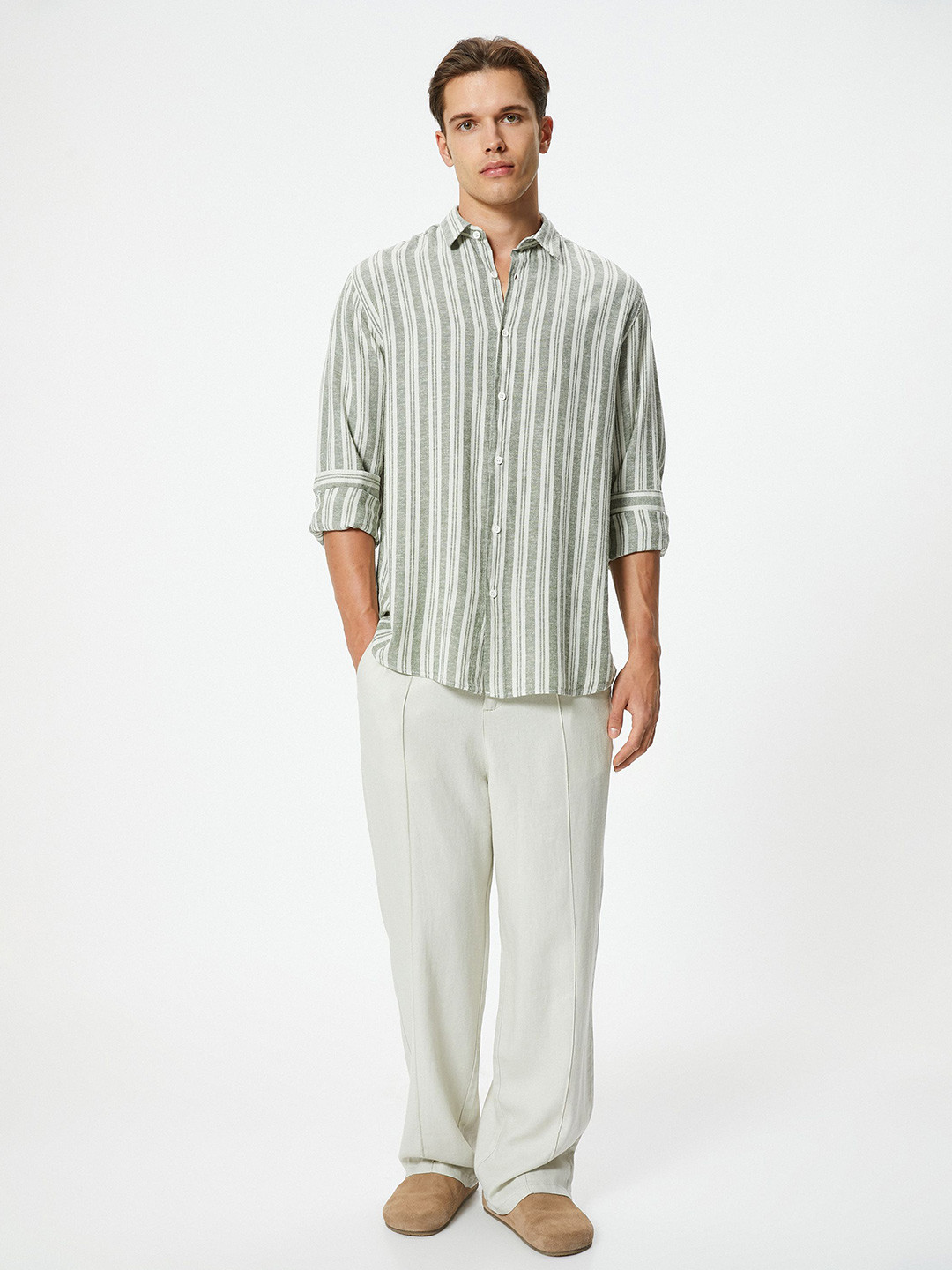 Koton Men Spread Collar Striped Casual Shirt, Grey 
Koton Men Spread Collar Striped Casual Shirt, Grey