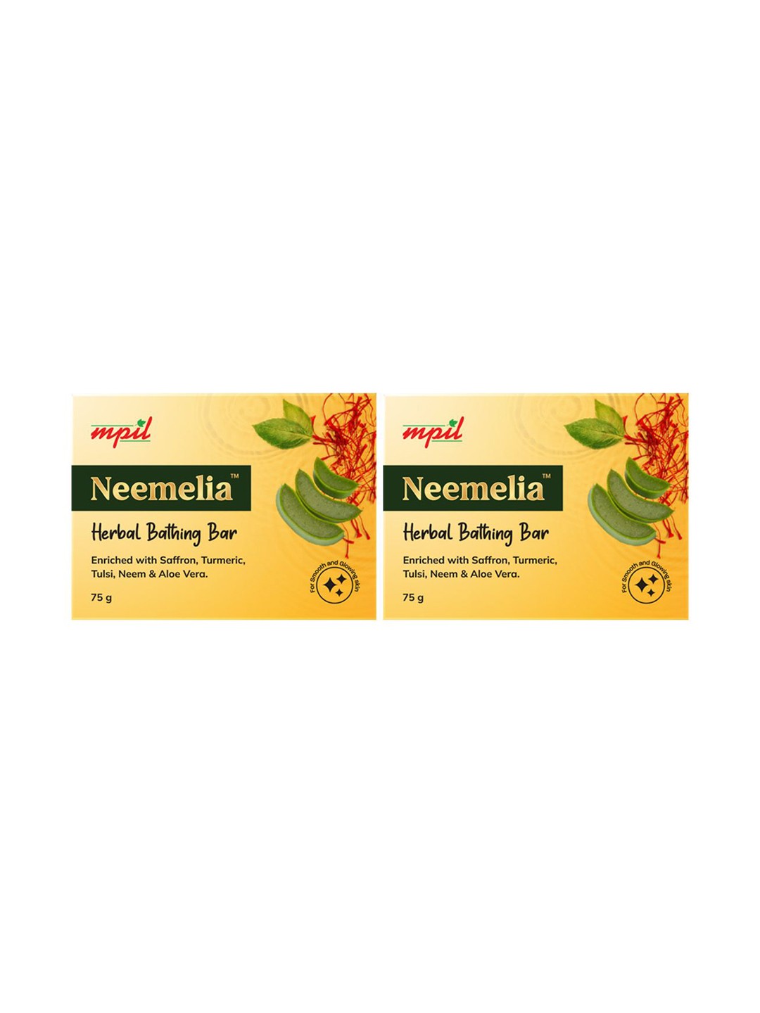 MPIL WELLNESS Neemelia Set Of 2 Herbal Bathing Bar with Turmeric & Tulsi - 75g Each, Yellow
MPIL WELLNESS Neemelia Set Of 2 Herbal Bathing Bar with Turmeric & Tulsi - 75g Each, Yellow