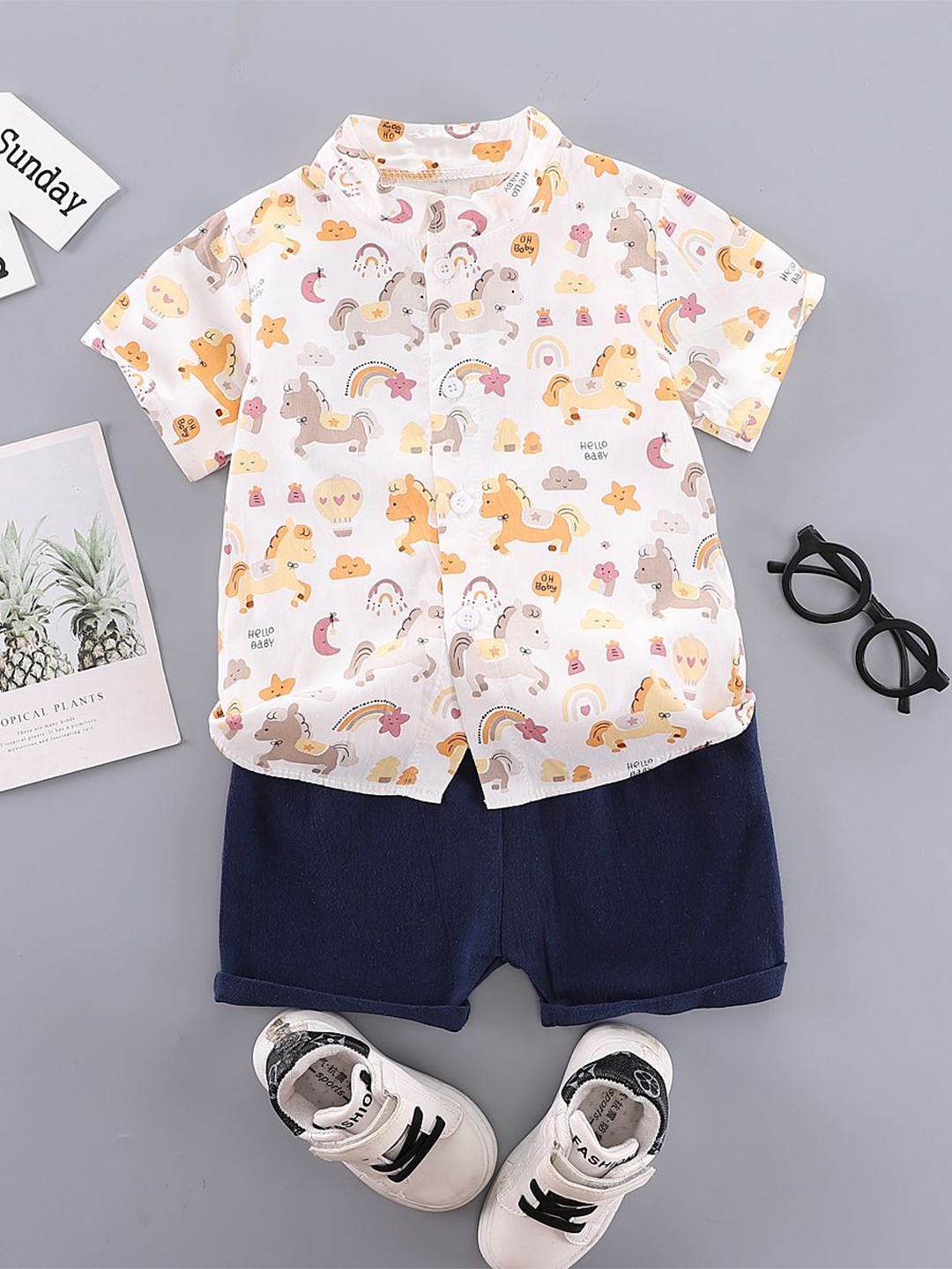 StyleCast x Revolte Boys Conversational Printed Mandarin Collar Shirt with Shorts, Yellow
StyleCast x Revolte Boys Conversational Printed Mandarin Collar Shirt with Shorts, Yellow