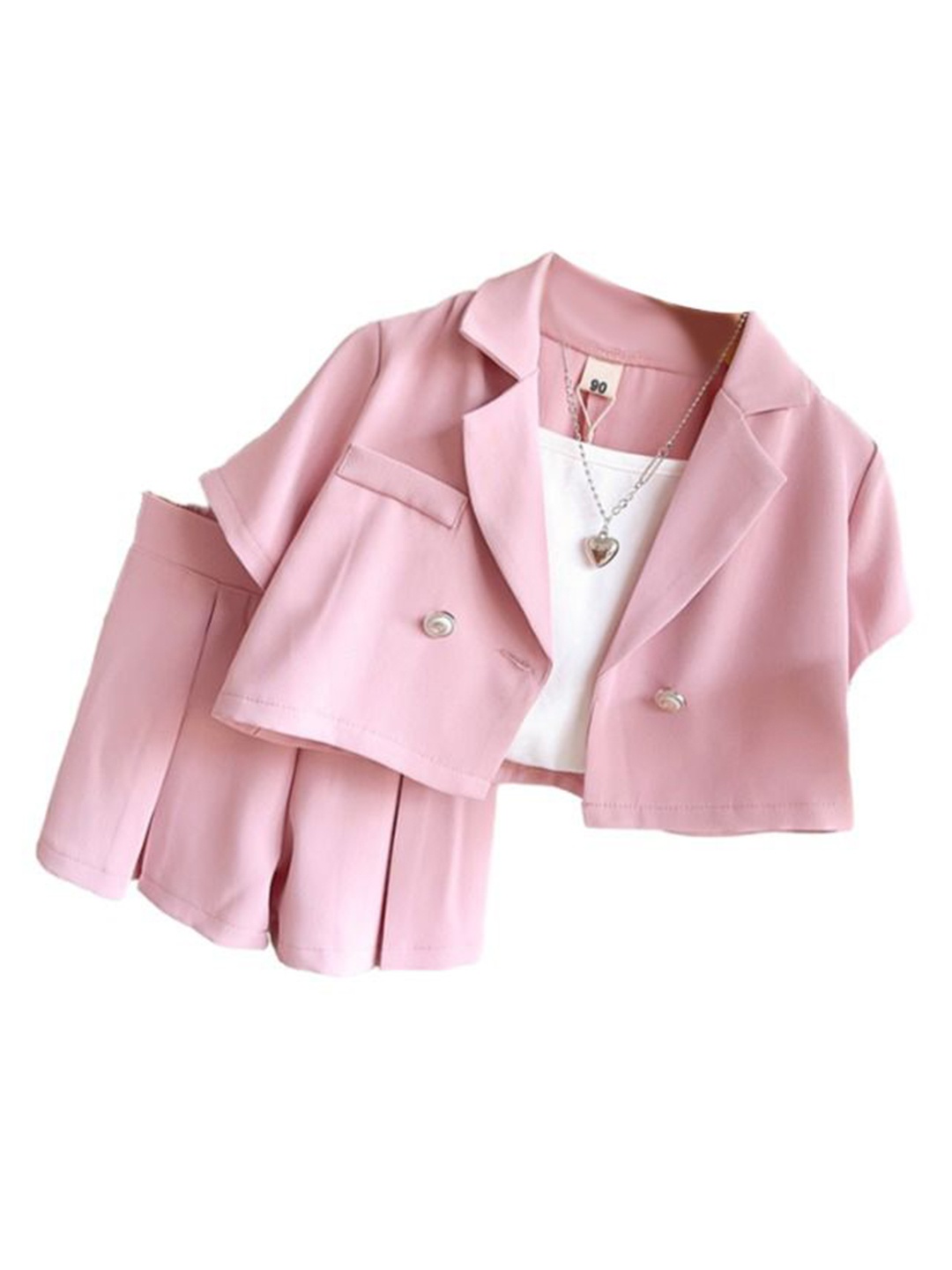StyleCast x Revolte Girls Pink Notched Lapeled Collar Blazer With Top & Skirt
StyleCast x Revolte Girls Pink Notched Lapeled Collar Blazer With Top & Skirt