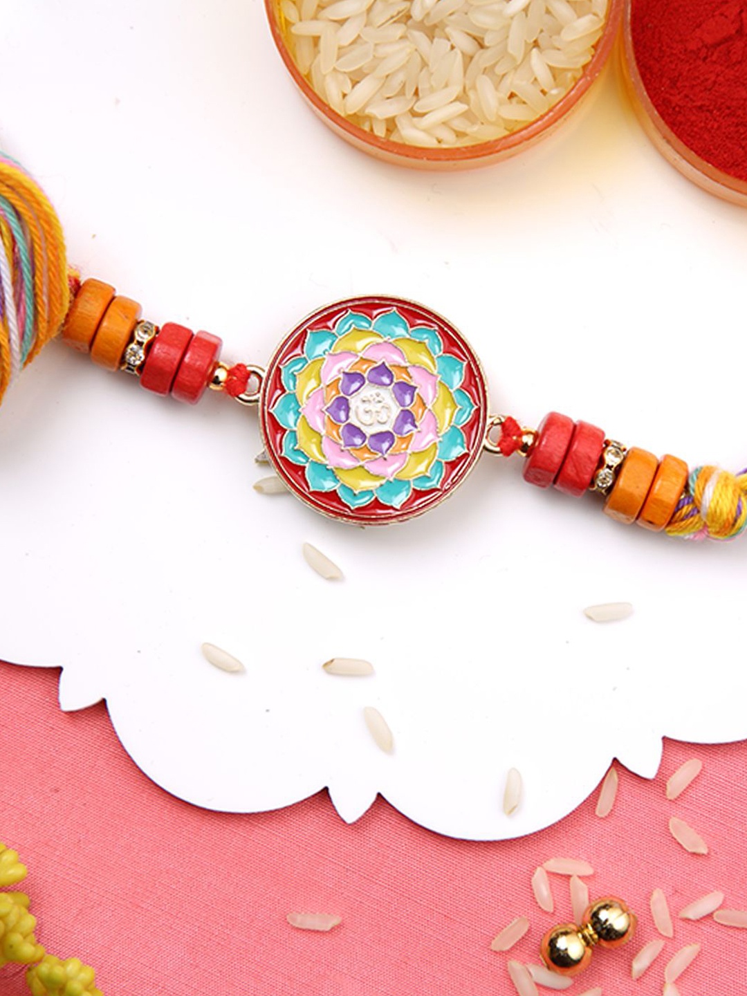 Aapno Rajasthan Om Mandala Beaded Rakhi With Roli Chawal & Greeting Card, Gold
Aapno Rajasthan Om Mandala Beaded Rakhi With Roli Chawal & Greeting Card, Gold
