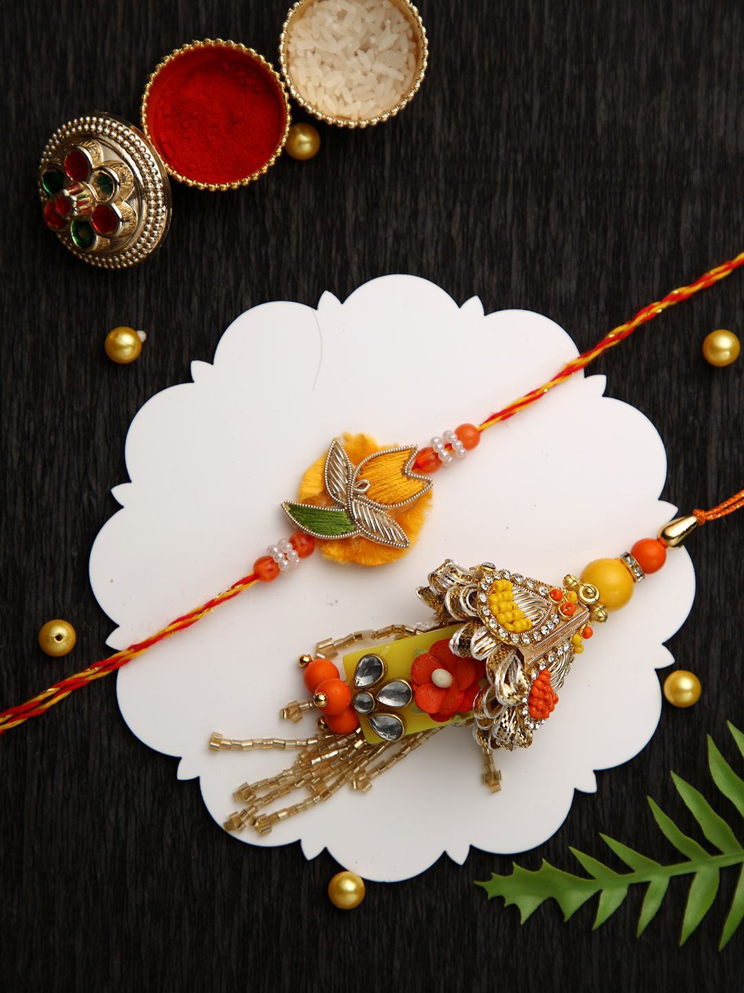 Aapno Rajasthan Beads And Stone Work Bhaiya Bhabhi Rakhi With Roli Chawal & Greetings Card, Gold
Aapno Rajasthan Beads And Stone Work Bhaiya Bhabhi Rakhi With Roli Chawal & Greetings Card, Gold