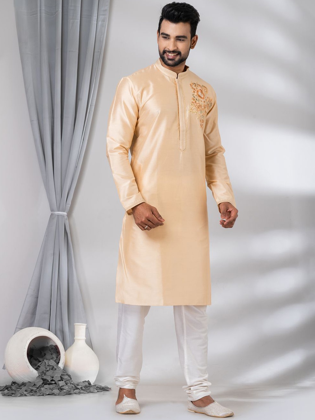 HU - Handcrafted Uniquely Mandarin Collar Regular Thread Work Straight Kurta With Churidar, Beige
HU - Handcrafted Uniquely Mandarin Collar Regular Thread Work Straight Kurta With Churidar, Beige