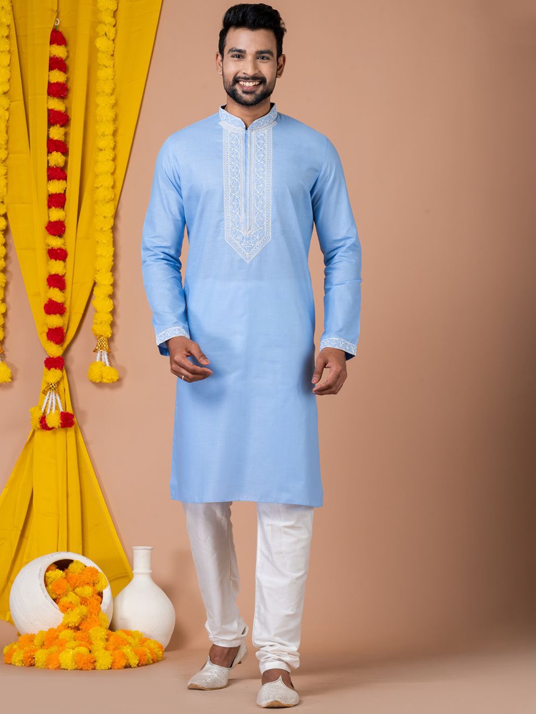 HU - Handcrafted Uniquely Yoke Design Mandarin Collar Pure Cotton Kurta with Pyjamas, Blue
HU - Handcrafted Uniquely Yoke Design Mandarin Collar Pure Cotton Kurta with Pyjamas, Blue