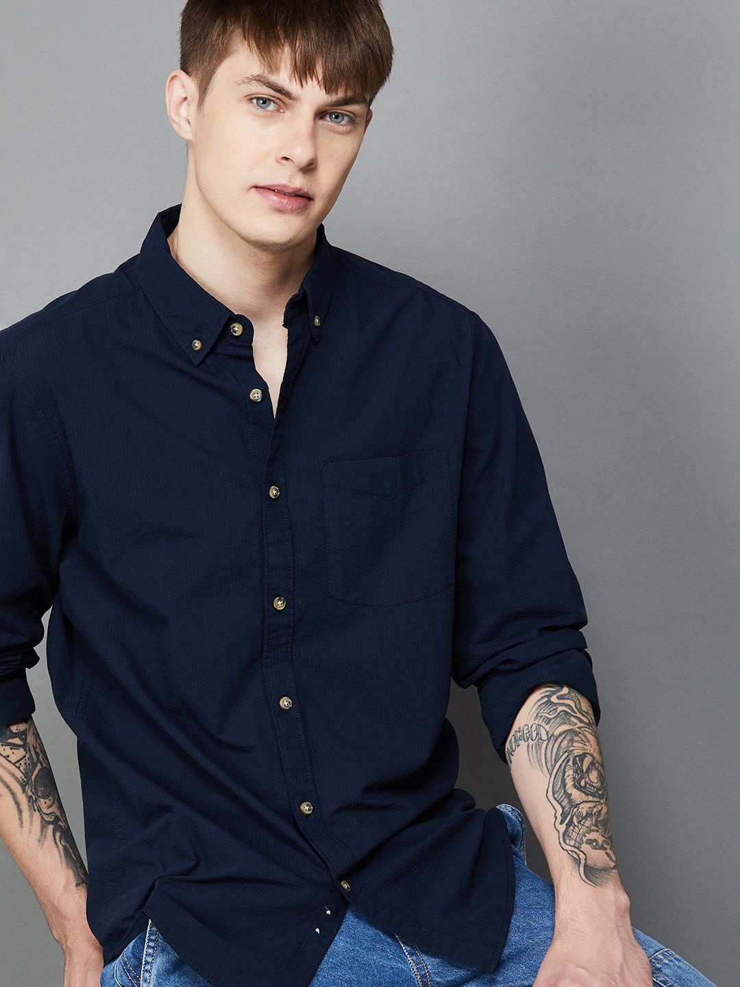 Fame Forever by Lifestyle Men Solid Button Down Collar Slim Fit Casual Shirt, Navy blue
Fame Forever by Lifestyle Men Solid Button Down Collar Slim Fit Casual Shirt, Navy blue