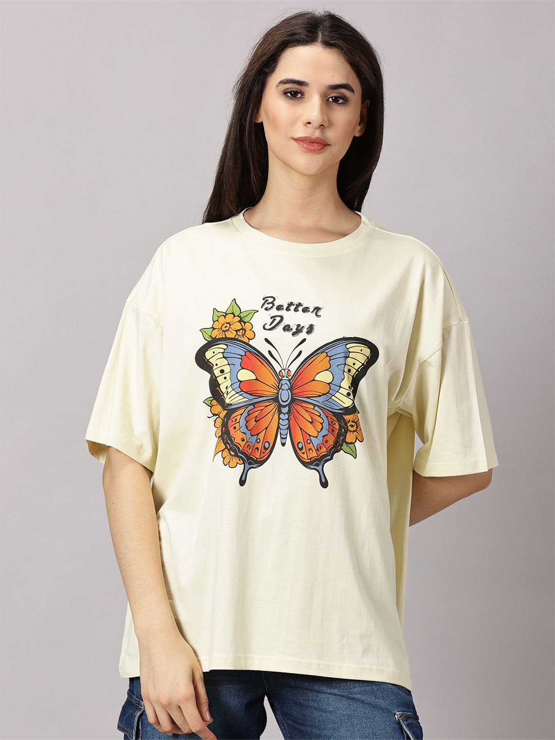 THE HOLLANDER Women Floral Printed Cotton Drop-Shoulder Sleeves Oversized T-shirt, Cream
THE HOLLANDER Women Floral Printed Cotton Drop-Shoulder Sleeves Oversized T-shirt, Cream