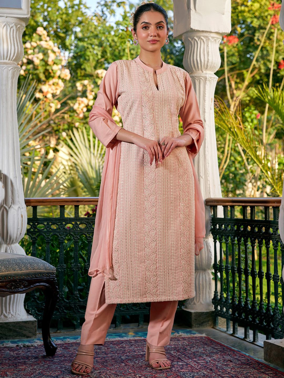 WOMEN PLUS Women Ethnic Motifs Embroidered Regular Thread Work Kurta with Trousers & With Dupatta, Peach
WOMEN PLUS Women Ethnic Motifs Embroidered Regular Thread Work Kurta with Trousers & With Dupatta, Peach