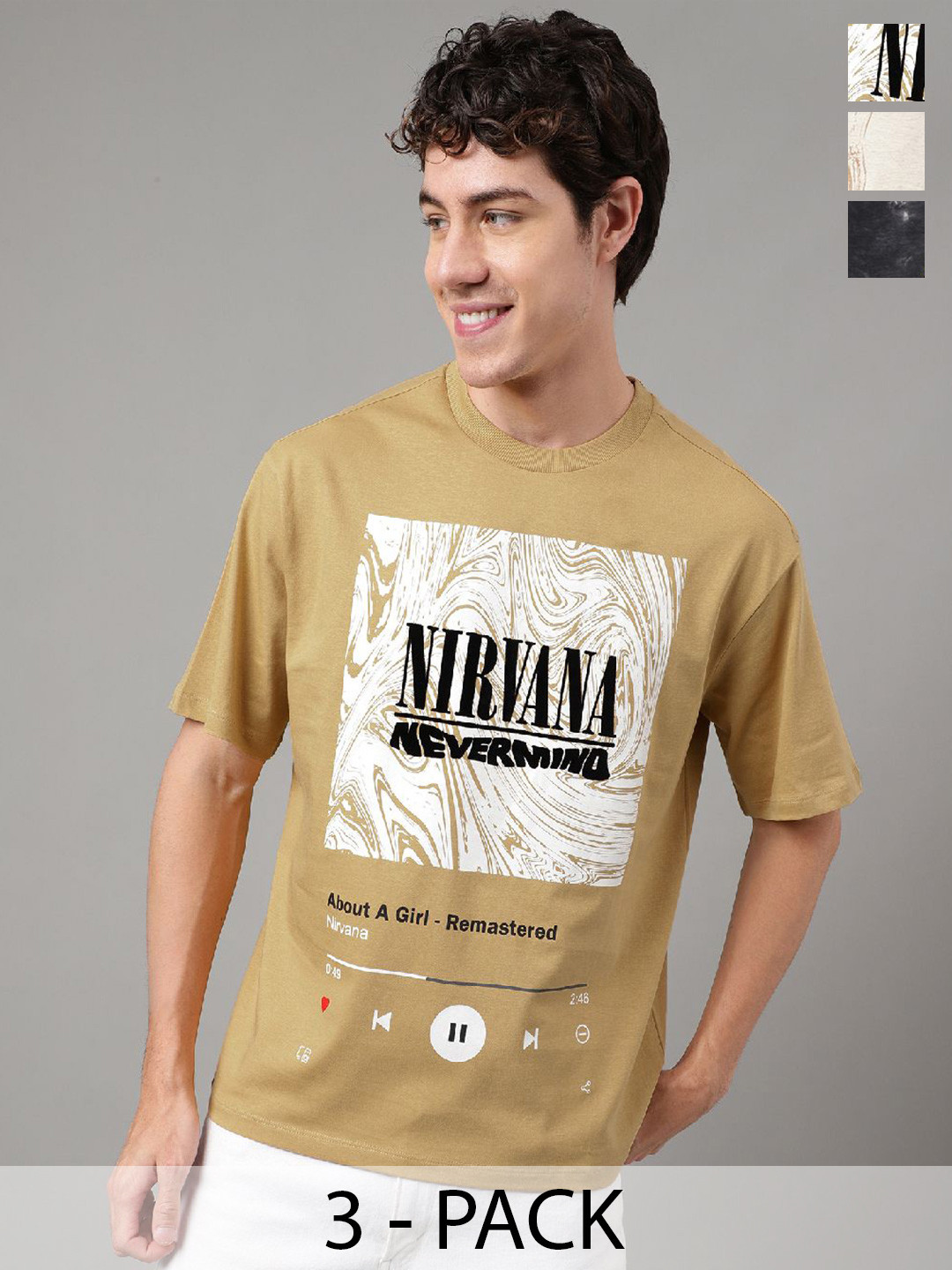 Free Authority Men Pack Of 3 Graphic Nirvana Printed Relaxed-Fit Pure-Cotton T-Shirt, Brown
Free Authority Men Pack Of 3 Graphic Nirvana Printed Relaxed-Fit Pure-Cotton T-Shirt, Brown