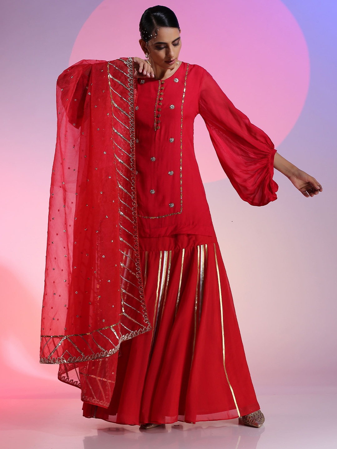 KUDI PATAKA Embellished Sequinned Ready to Wear Lehenga & Blouse With Dupatta, Red
KUDI PATAKA Embellished Sequinned Ready to Wear Lehenga & Blouse With Dupatta, Red