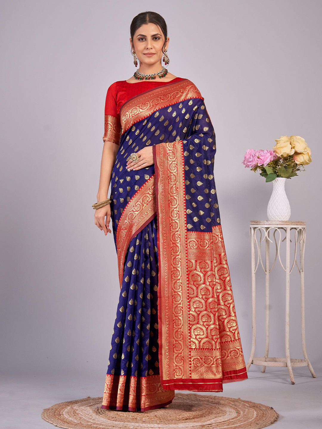 SHRI MAHAVEER RAJASTHANI SAREE Woven Design Zari Banarasi Saree, Navy blue
SHRI MAHAVEER RAJASTHANI SAREE Woven Design Zari Banarasi Saree, Navy blue