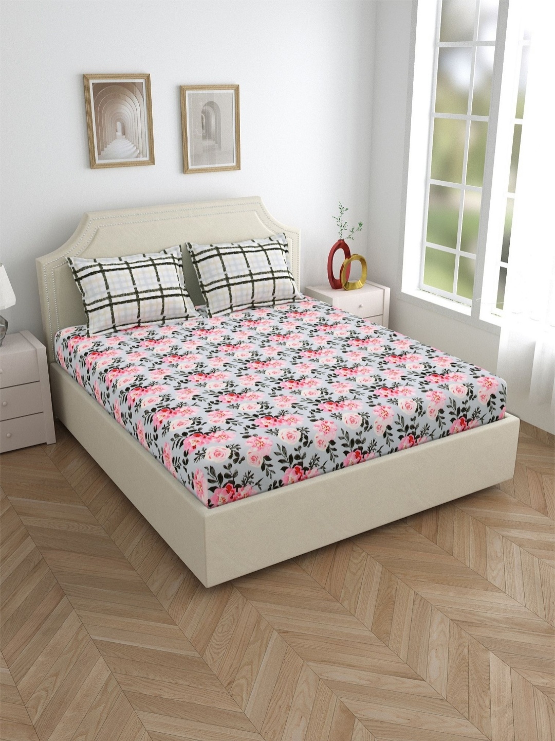 Salona Bichona Pink Floral Cotton Fitted 120 TC Double King Bedsheet with 2 Pillow Covers
Salona Bichona Pink Floral Cotton Fitted 120 TC Double King Bedsheet with 2 Pillow Covers