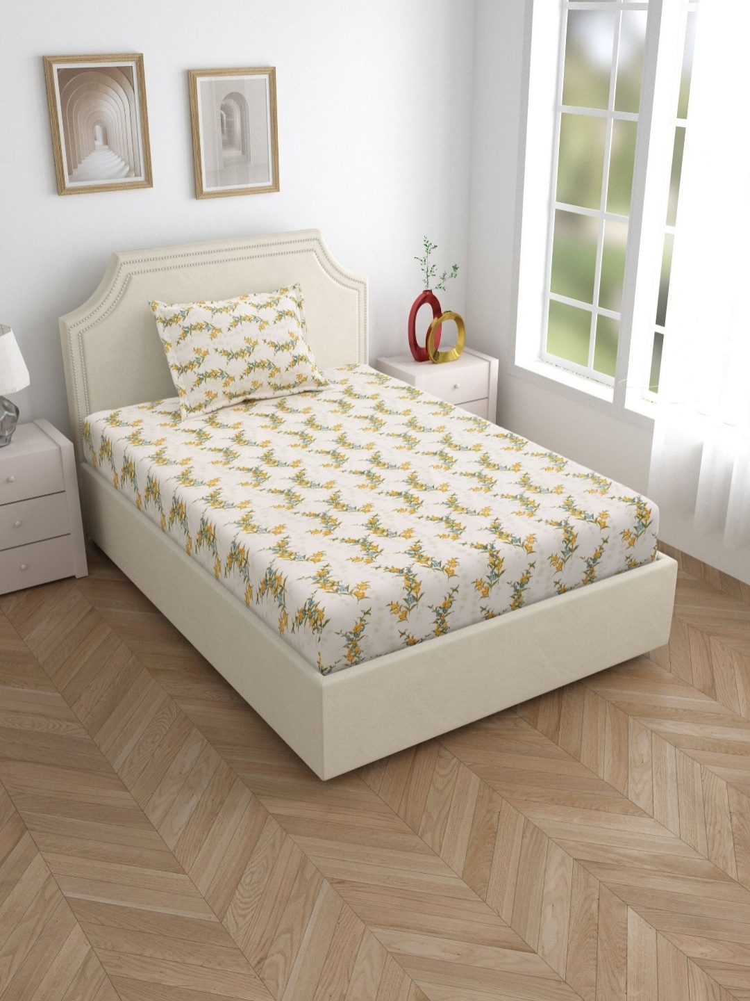 Salona Bichona White & Blue Floral Cotton 120 TC Single Bedsheet with 1 Pillow Covers
Salona Bichona White & Blue Floral Cotton 120 TC Single Bedsheet with 1 Pillow Covers