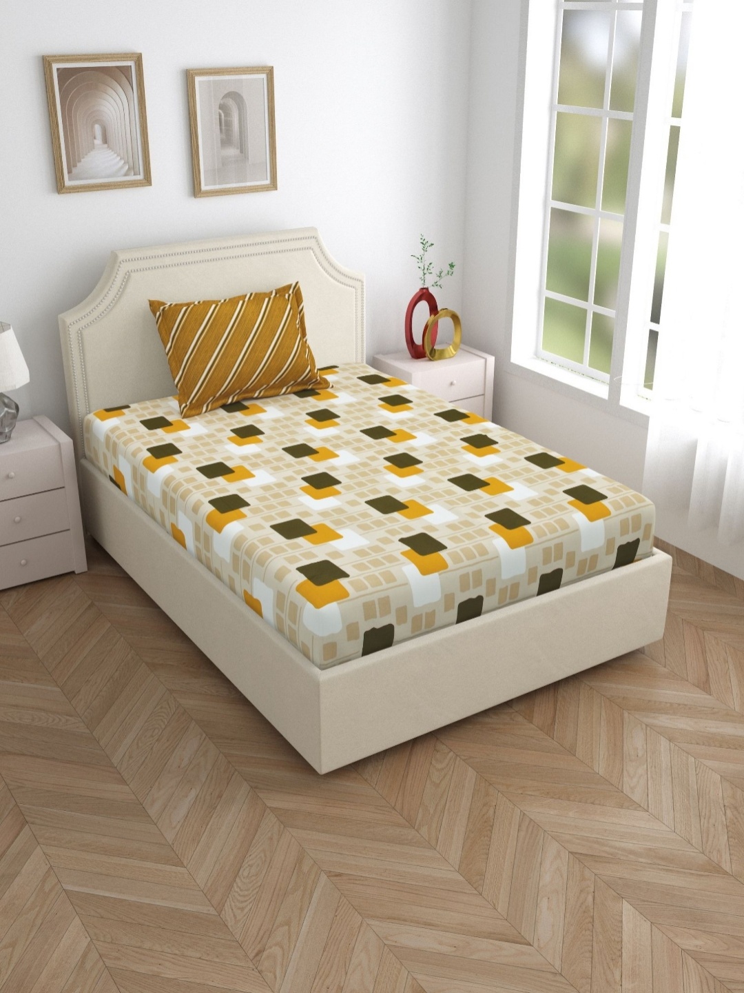 Salona Bichona Mustard & Green Geometric 120 TC Cotton Single Bedsheet With 1 Pillow Cover
Salona Bichona Mustard & Green Geometric 120 TC Cotton Single Bedsheet With 1 Pillow Cover