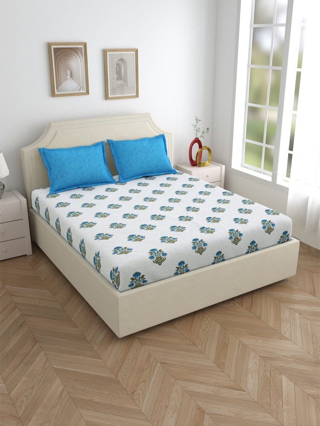 Salona Bichona Blue Floral Cotton 120 TC Double King Bedsheet with 2 Pillow Covers, White
Salona Bichona Blue Floral Cotton 120 TC Double King Bedsheet with 2 Pillow Covers, White