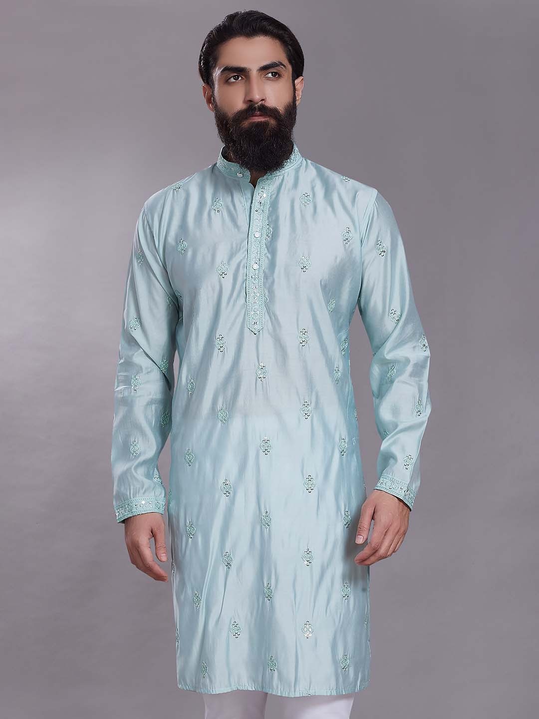 Rani Saahiba Floral Embroidered Mandarin Collar Long Sleeves Cotton Silk Straight Kurta, Turquoise blue
Rani Saahiba Floral Embroidered Mandarin Collar Long Sleeves Cotton Silk Straight Kurta, Turquoise blue