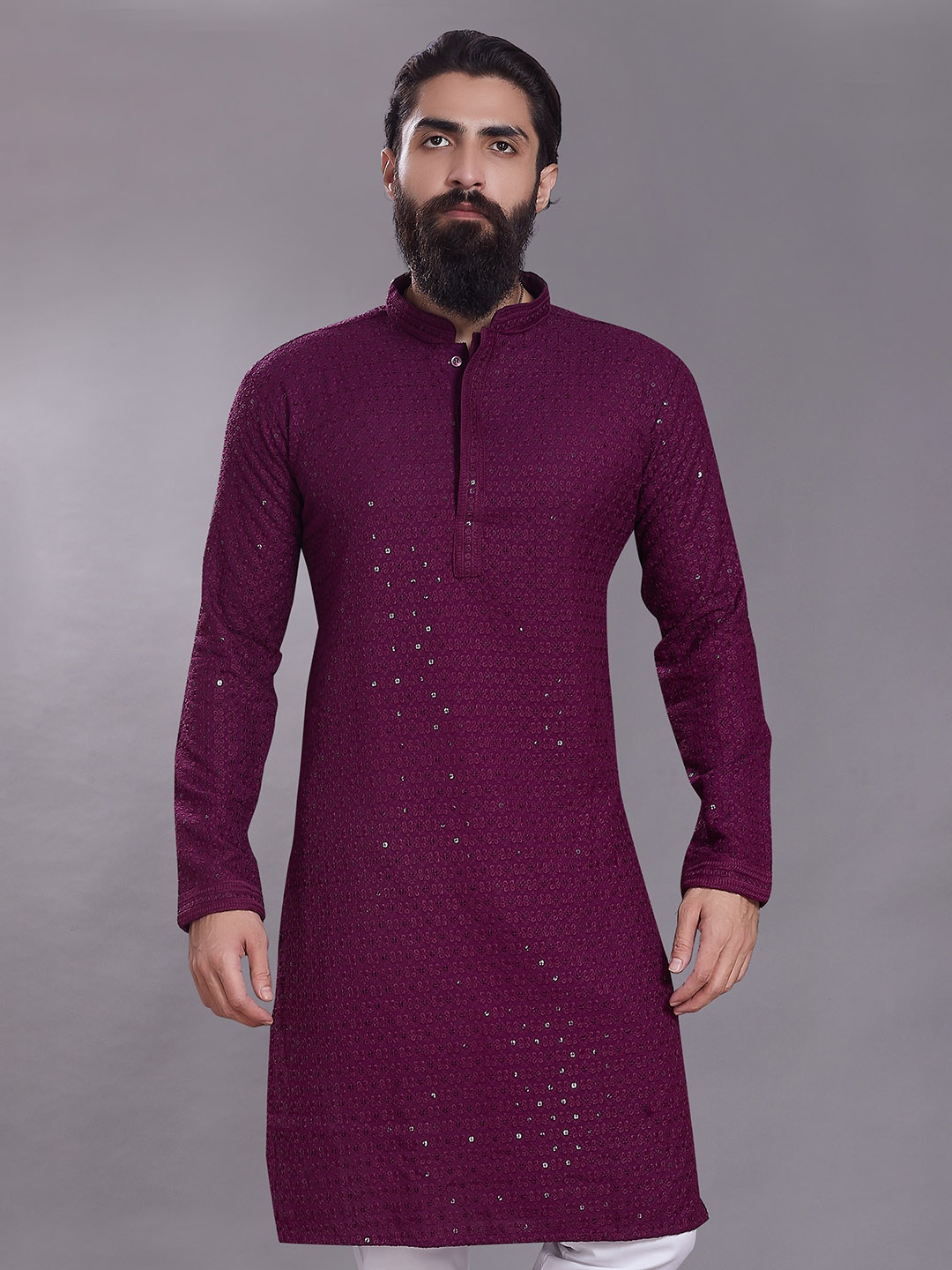 Rani Saahiba Floral Embroidered Mandarin Collar Thread Work Straight Kurta, Burgundy
Rani Saahiba Floral Embroidered Mandarin Collar Thread Work Straight Kurta, Burgundy