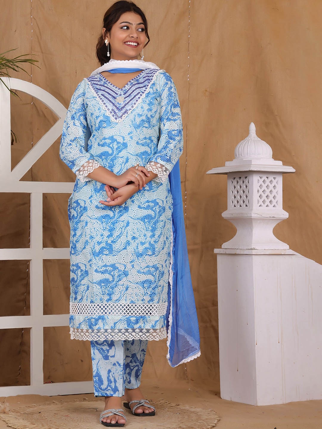 PARTHVI Women Embroidered Regular Thread Work Pure Cotton Kurta with Pyjamas & Dupatta, Turquoise blue
PARTHVI Women Embroidered Regular Thread Work Pure Cotton Kurta with Pyjamas & Dupatta, Turquoise blue