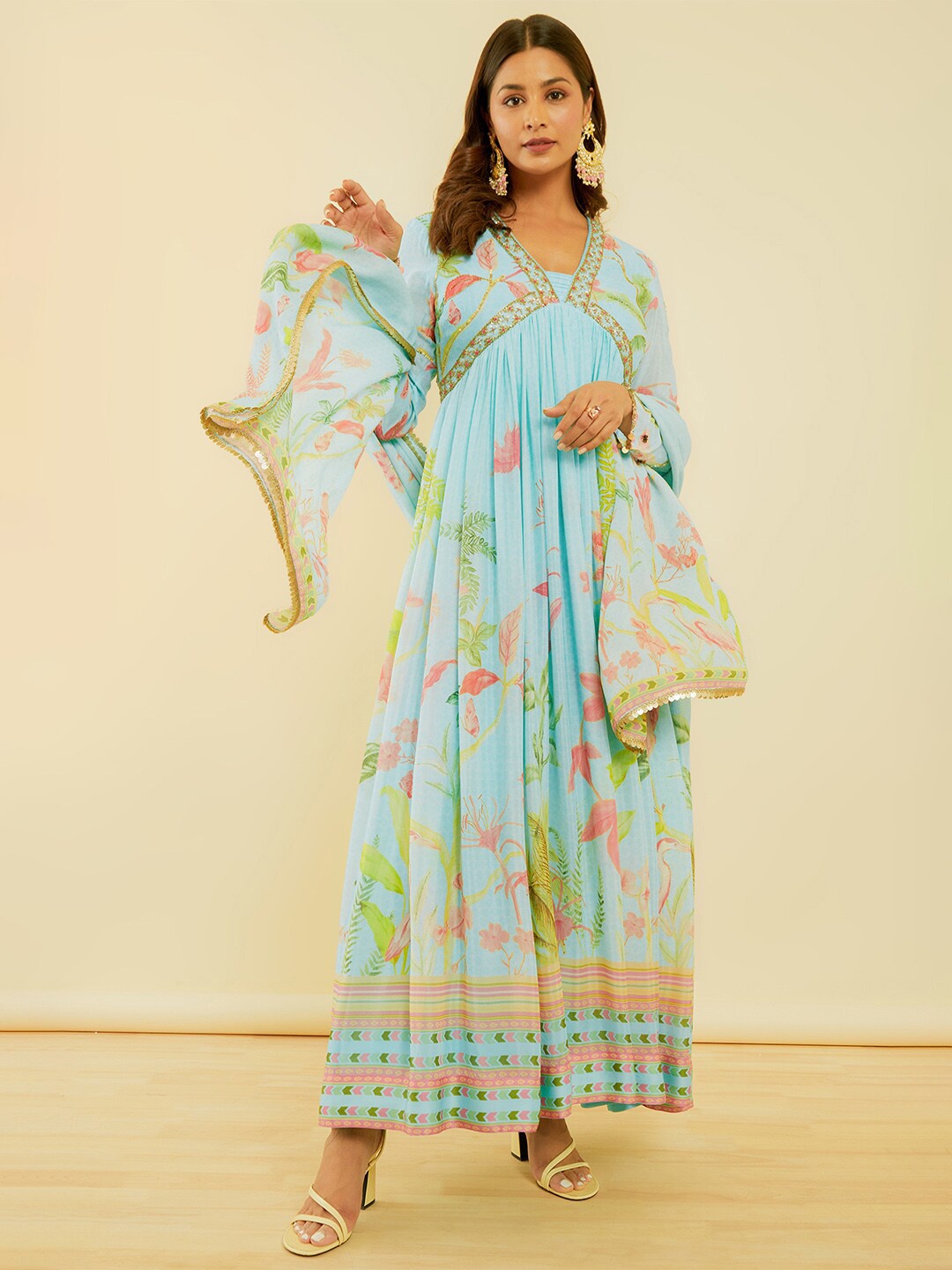 Soch Women Floral Print Regular Sleeves Maxi Fit and Flare Ethnic Dresses With Dupatta, Blue
Soch Women Floral Print Regular Sleeves Maxi Fit and Flare Ethnic Dresses With Dupatta, Blue