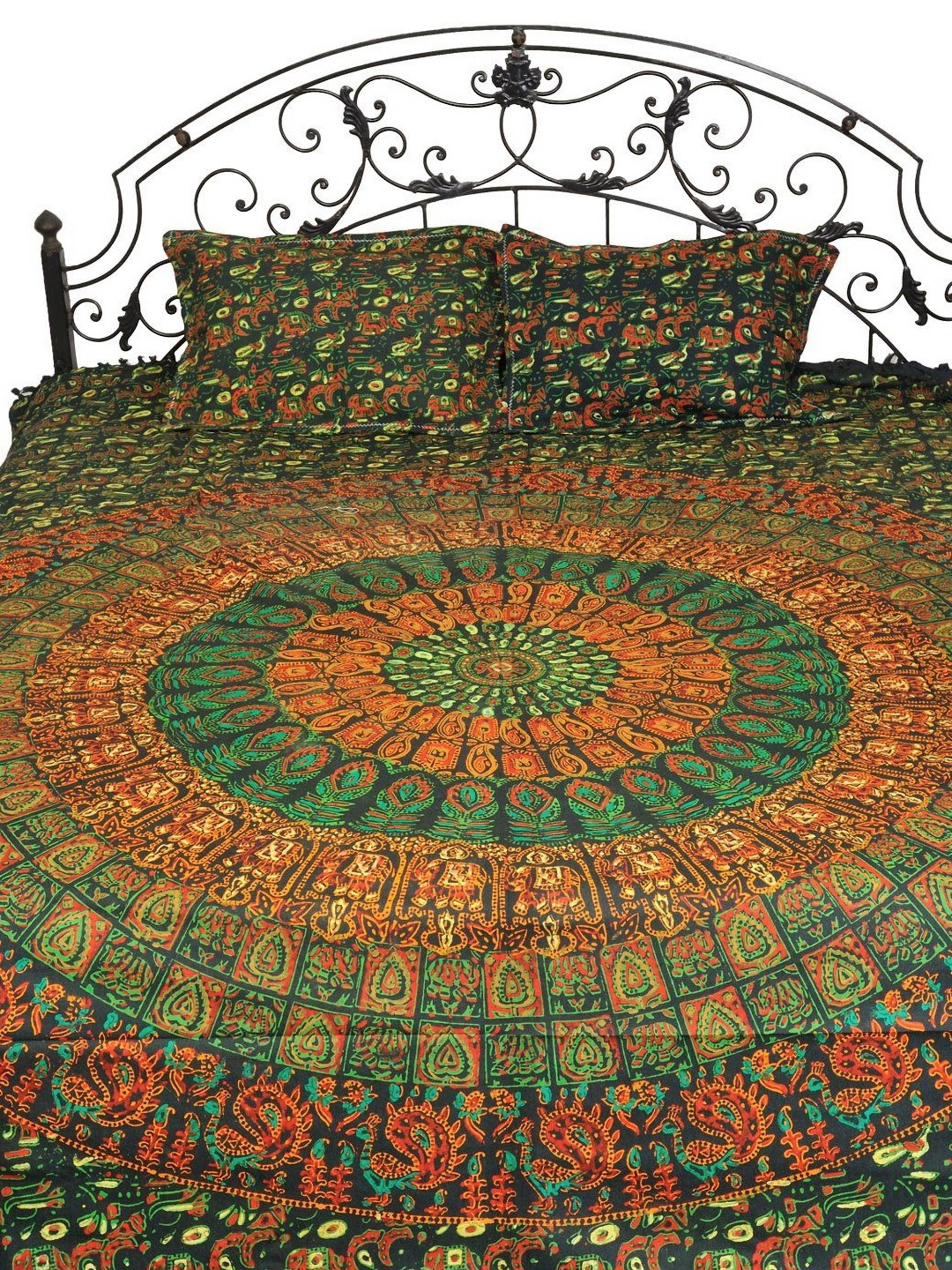 Exotic India Green & Orange Ethnic Motifs Cotton 300 TC Queen Bedsheet & 2 Pillow Covers
Exotic India Green & Orange Ethnic Motifs Cotton 300 TC Queen Bedsheet & 2 Pillow Covers