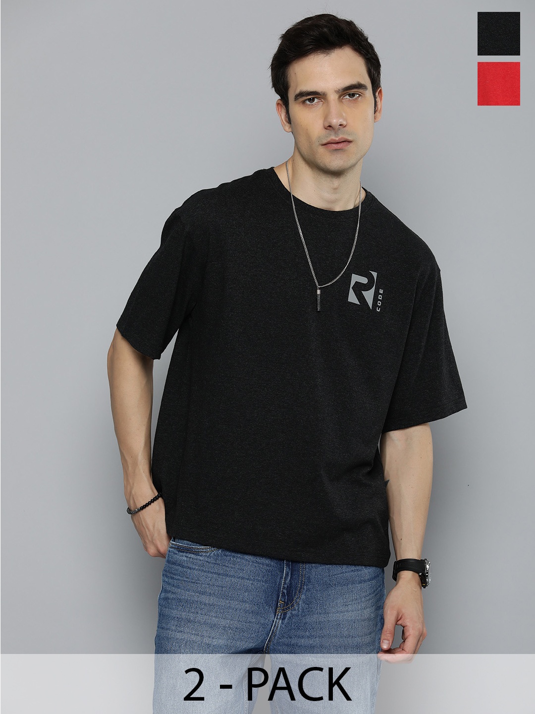 R.Code by The Roadster Life Co. Pack Of 2 Men Round Neck Short Sleeves Oversized T Shirts, Black
R.Code by The Roadster Life Co. Pack Of 2 Men Round Neck Short Sleeves Oversized T Shirts, Black