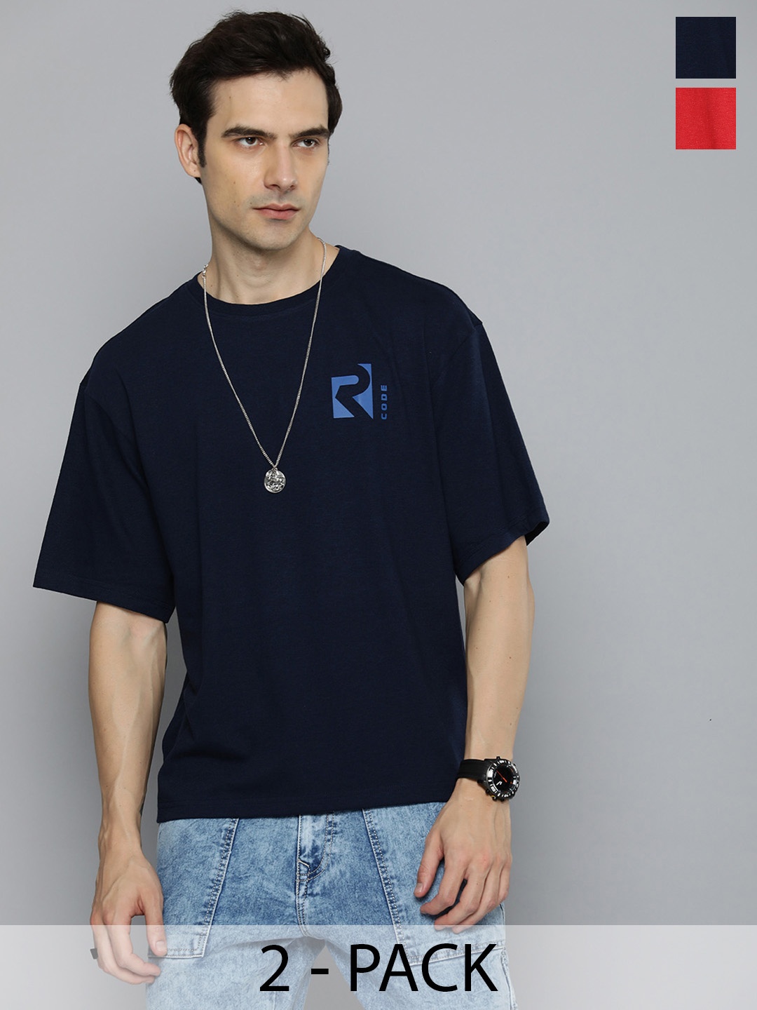 R.Code by The Roadster Life Co. Pack Of 2 Men Round Neck Short Sleeves Oversized T Shirts, Navy blue
R.Code by The Roadster Life Co. Pack Of 2 Men Round Neck Short Sleeves Oversized T Shirts, Navy blue