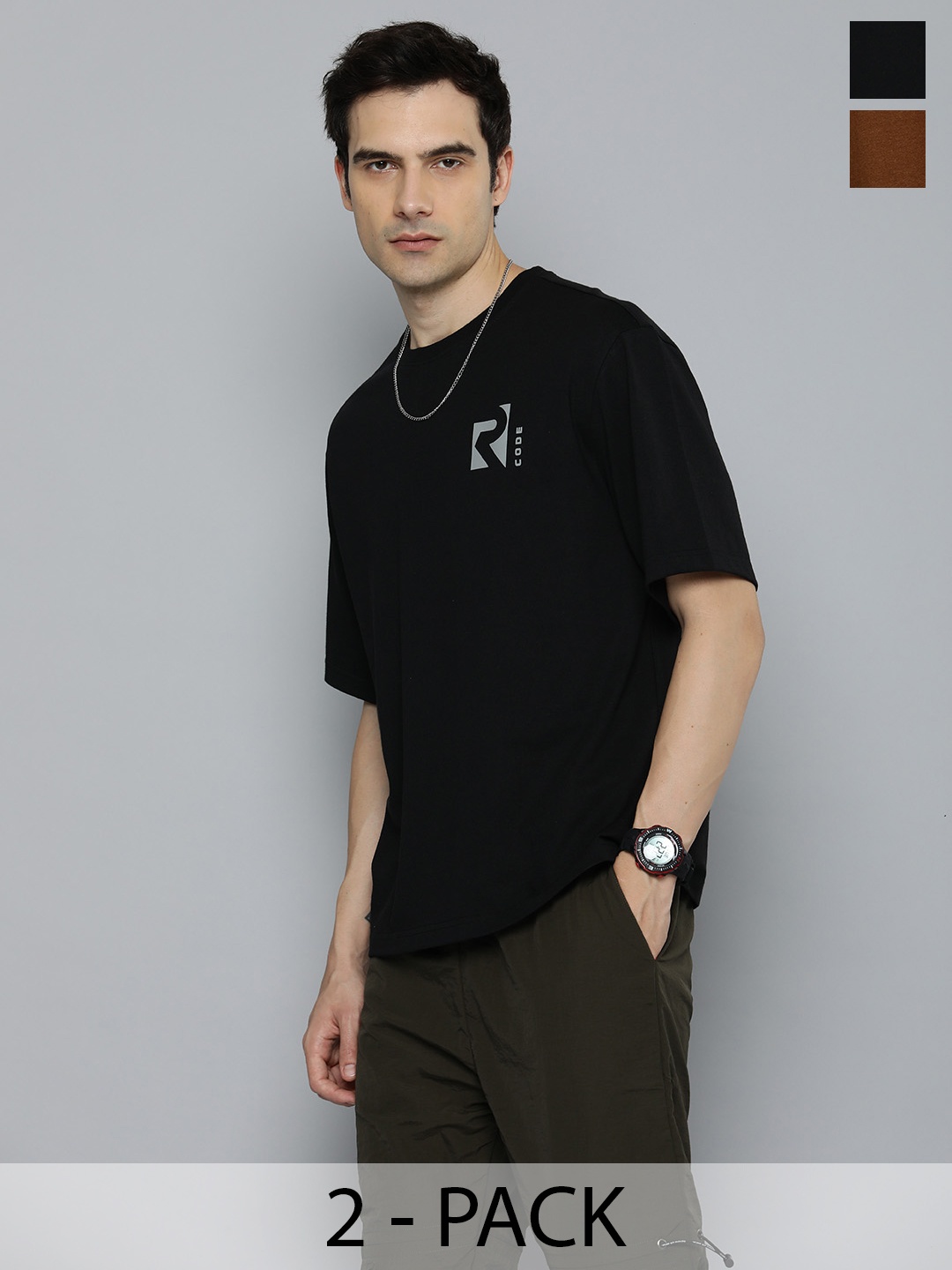 R.Code by The Roadster Life Co. Pack Of 2 Men Round Neck Short Sleeves Oversized T Shirts, Black
R.Code by The Roadster Life Co. Pack Of 2 Men Round Neck Short Sleeves Oversized T Shirts, Black