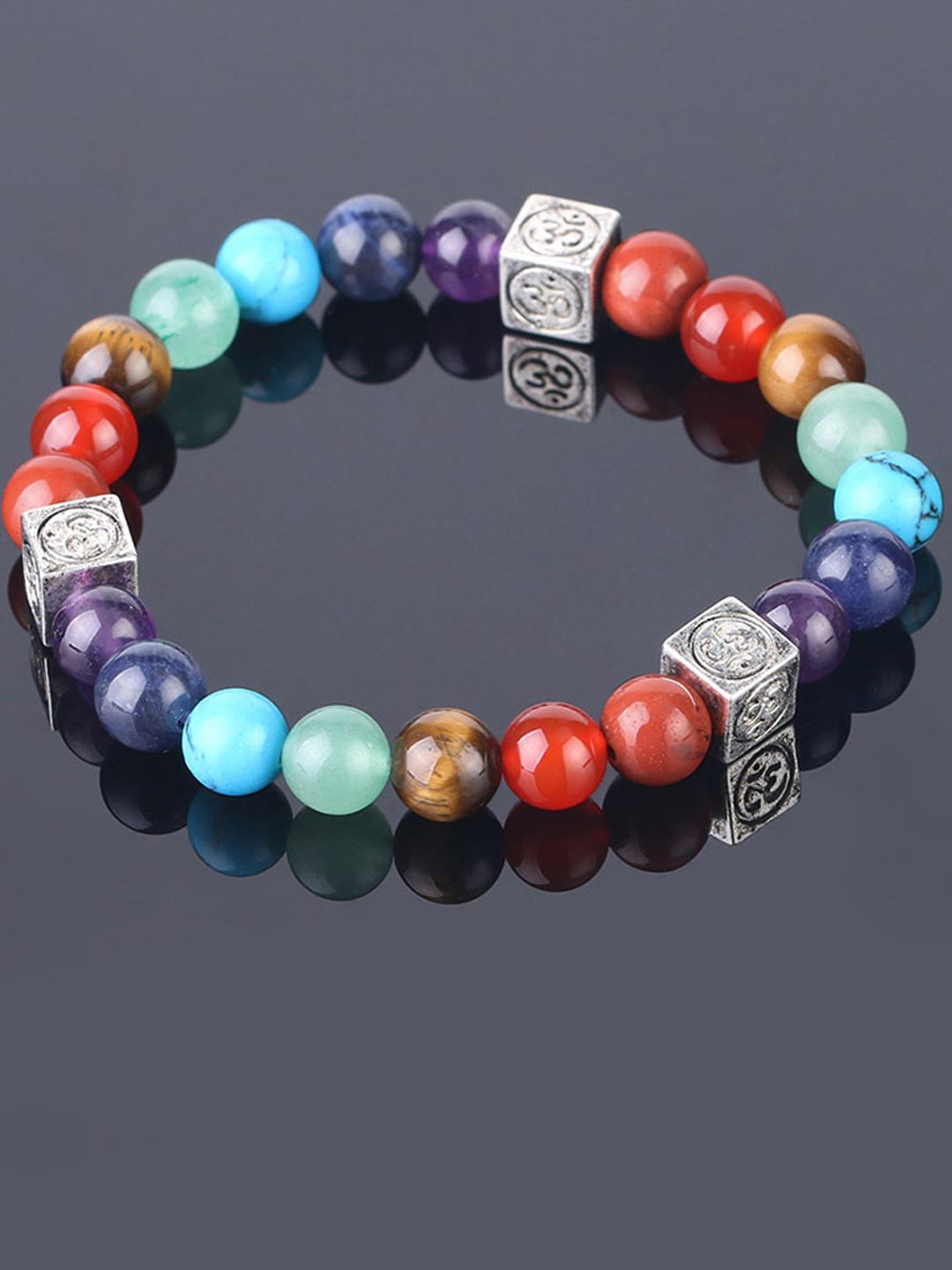 Young & Forever Unisex Silver Plated Ohm Carved Seven Chakra Elasticated Bracelet, Blue
Young & Forever Unisex Silver Plated Ohm Carved Seven Chakra Elasticated Bracelet, Blue