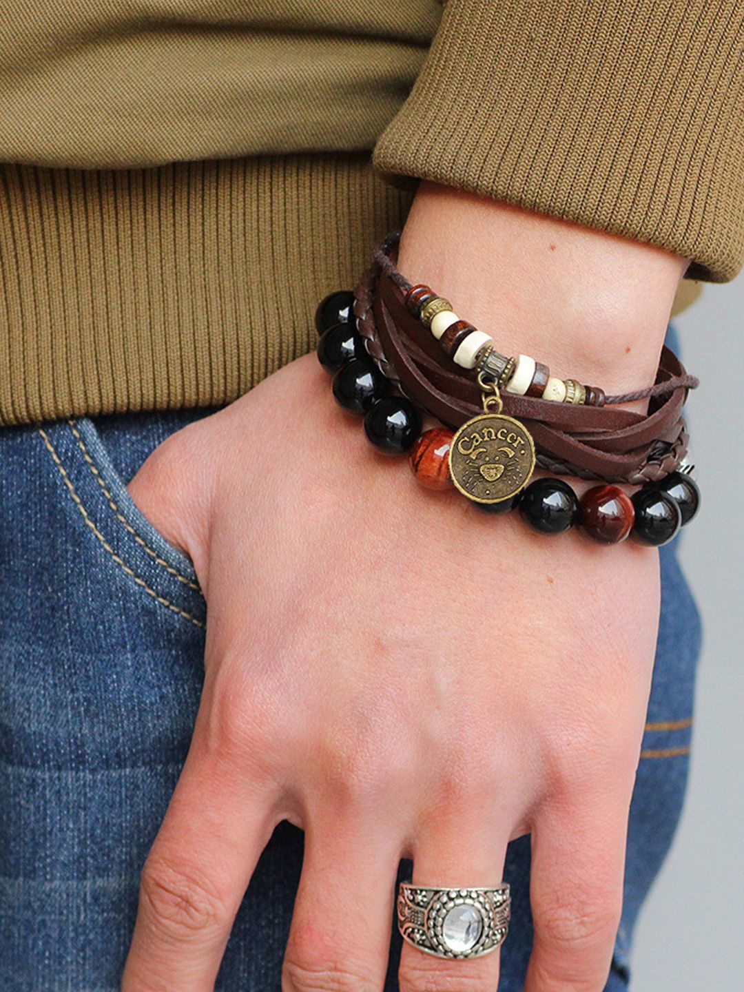 Young & Forever Men Cancer Constellation Leather Brass-Plated Multistrand Bracelet, Brown
Young & Forever Men Cancer Constellation Leather Brass-Plated Multistrand Bracelet, Brown